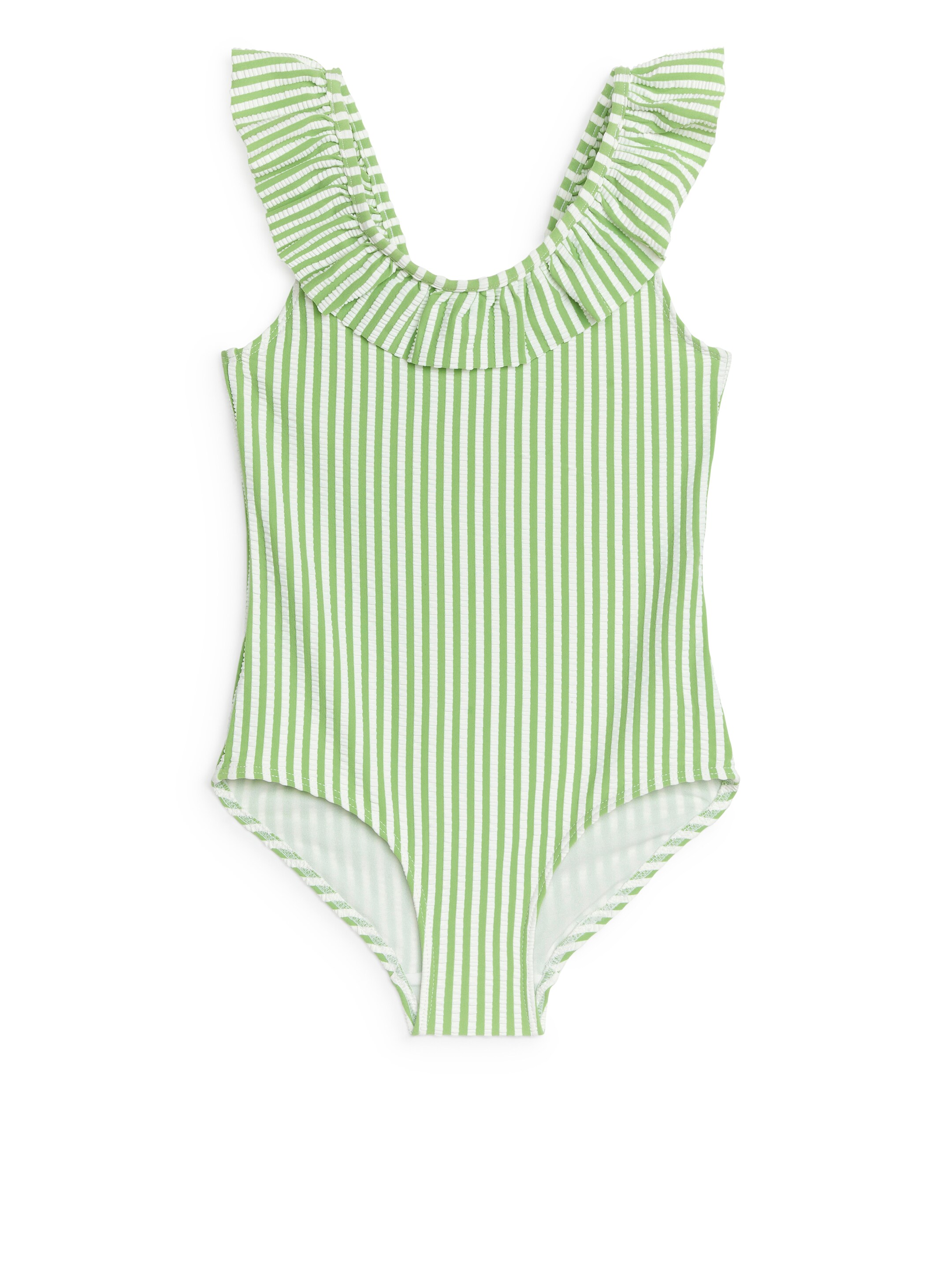 View larger image: Seersucker Frill Swimsuit - White/Green - Kids | H&M GB 1