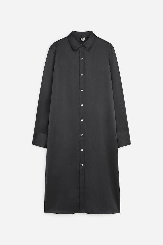Robe en soie boutonnée sur le devant - Gris foncé - 1