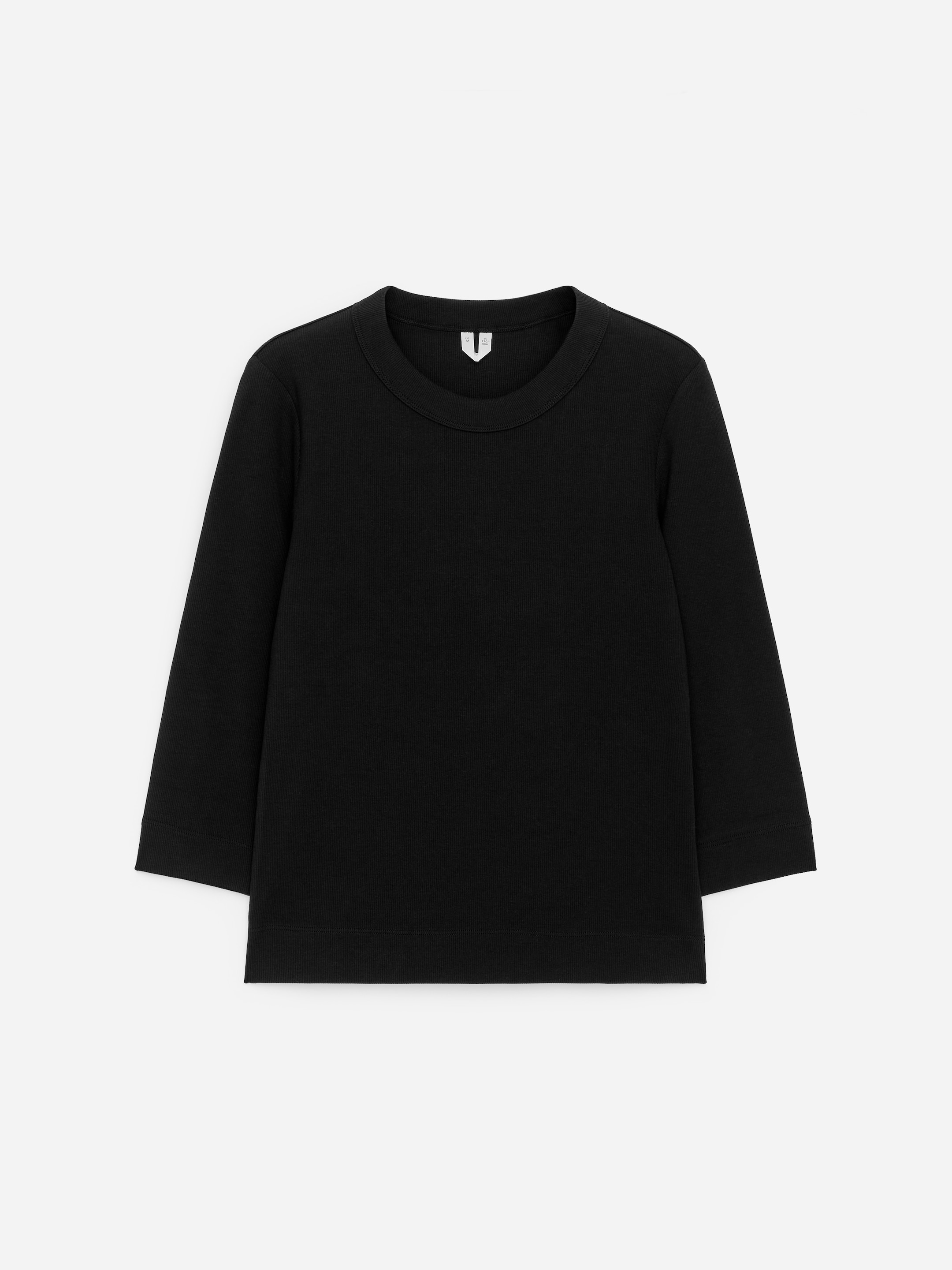 Slim Crop-Sleeve Rib T-shirt-#272627-18327