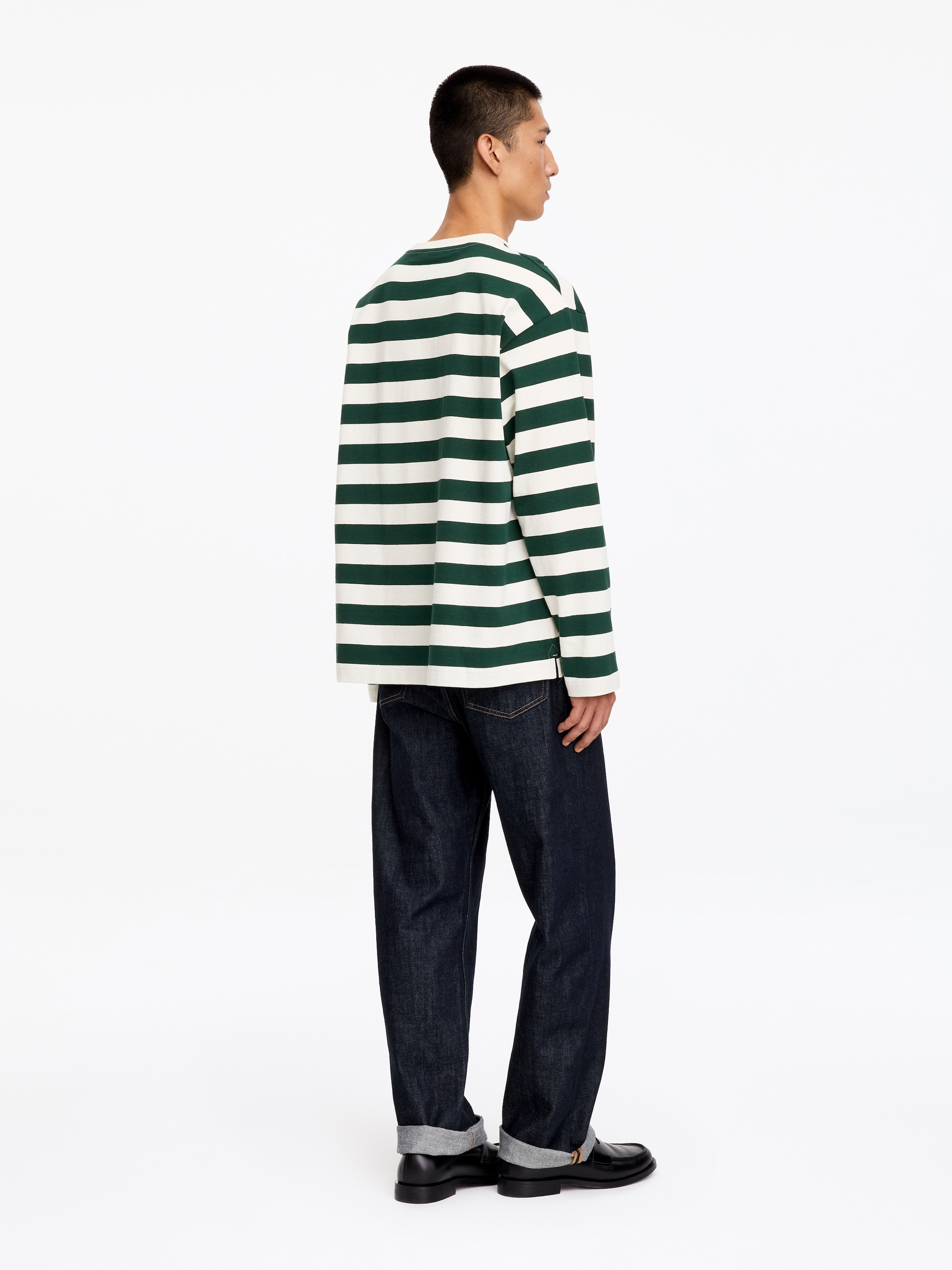 Camiseta de manga larga relaxed fit - Verde oscuro/blanco roto - Corte relajado - men - StillMedia/Lookbook - 2