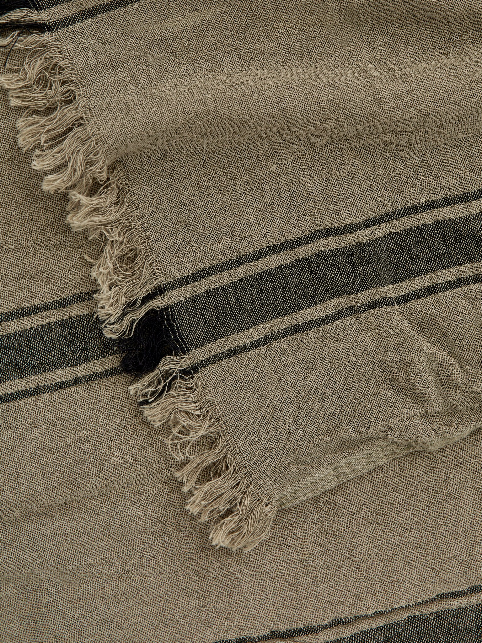 Woven Cotton Towel - Khaki Green/Brown/Off White/Brown - 2