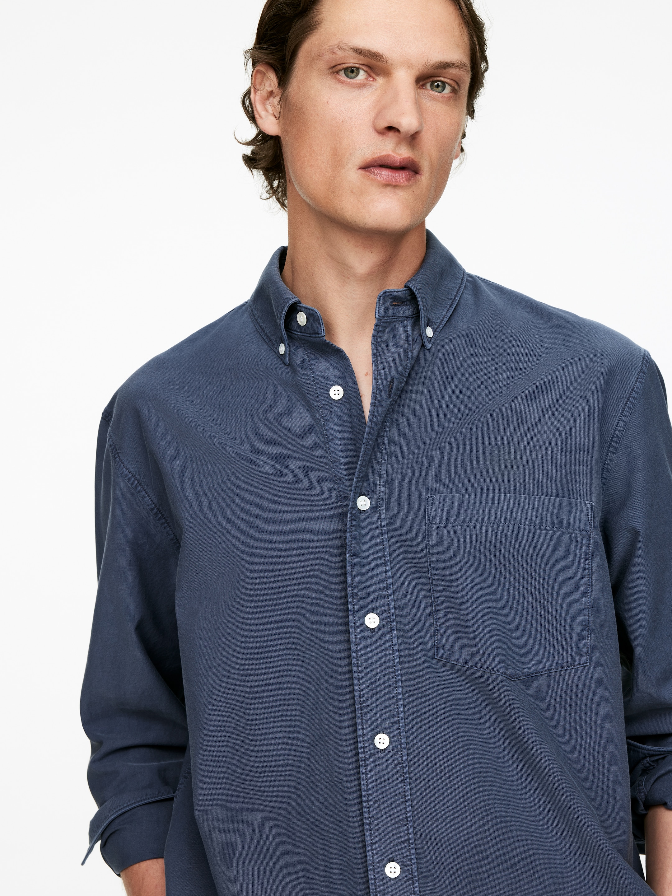 Visa större bild: Oxfordskjorta med lös passform - Blå - HERR | H&M SE 4