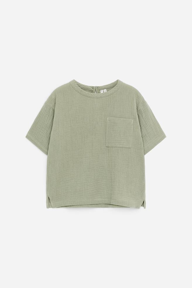 T-shirt en mousseline de coton - Vert kaki - 1