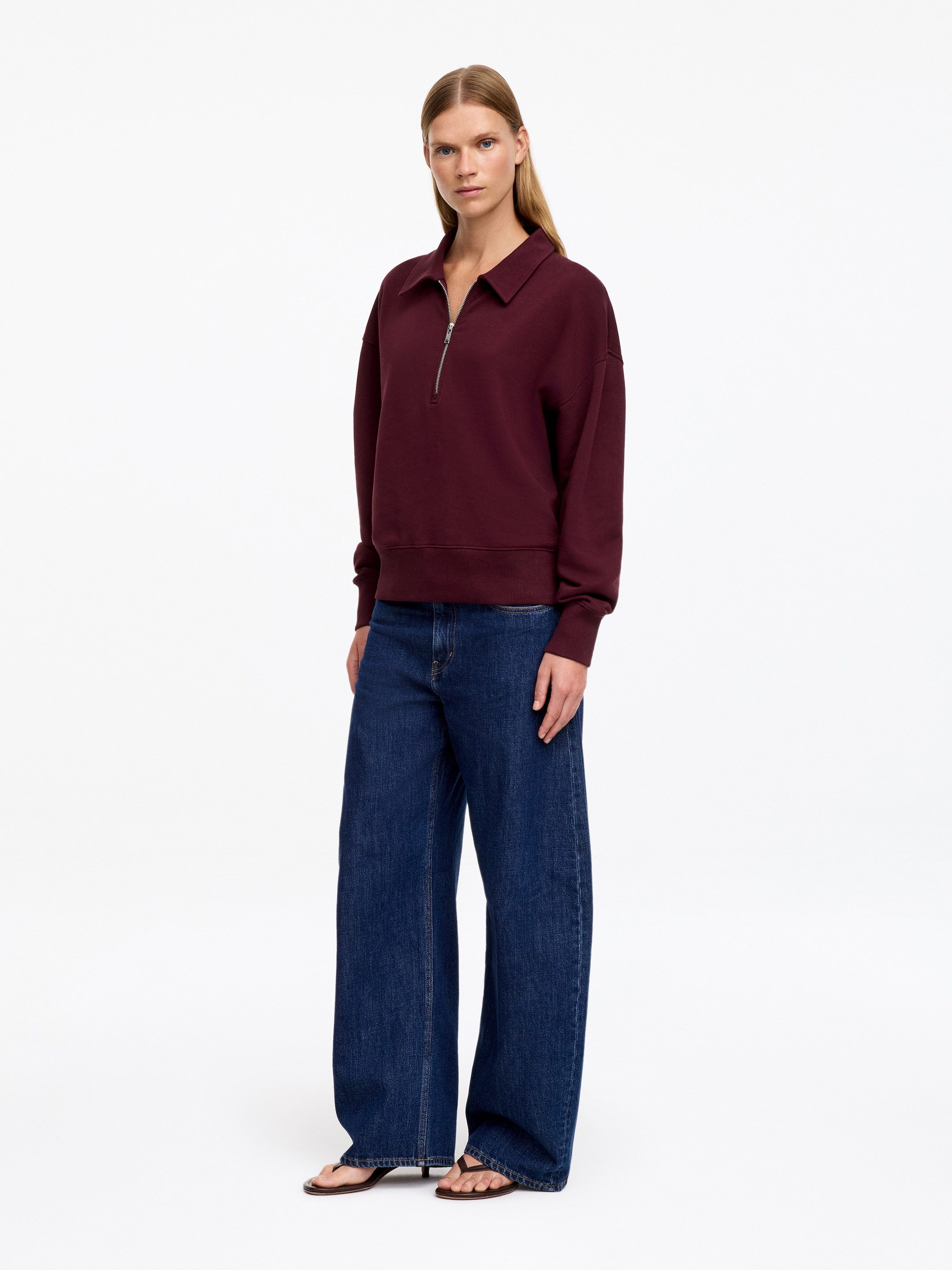 Felpa in stile polo con mezza cerniera - Rosso scuro - Regular fit - women - StillMedia/Lookbook - 2