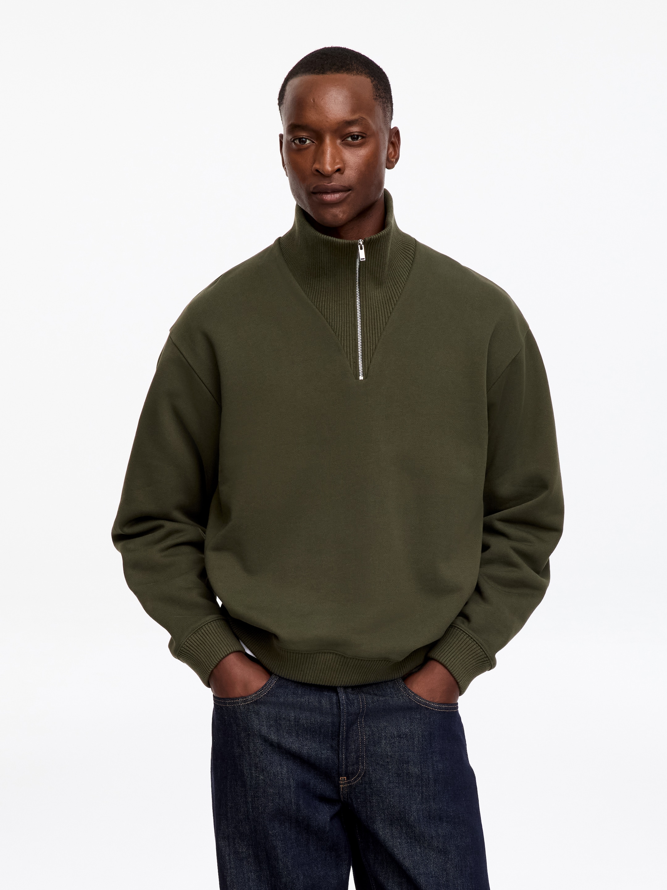 Sweatshirt mit kurzem Reißverschluss-Green-19989