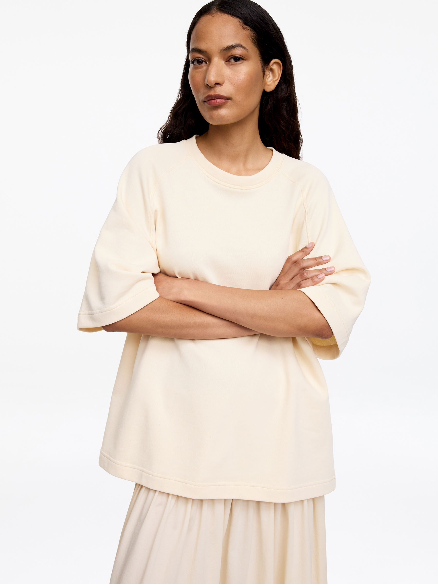 Short-Sleeve Sweatshirt - Beige - Oversized - Women - StillMedia/Lookbook - 3