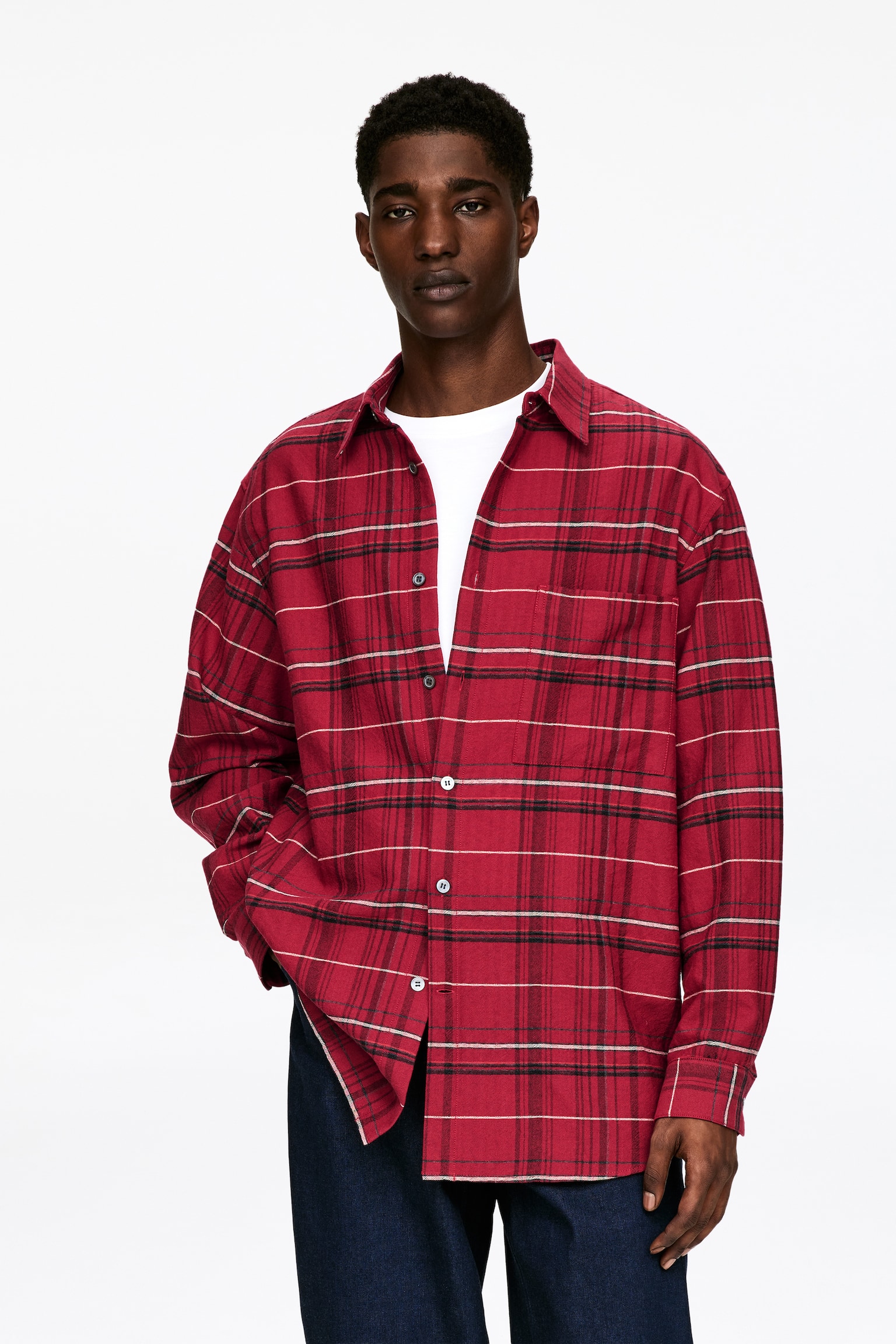 Cămașă lejeră din flanel - Roșu/Carouri - 1
