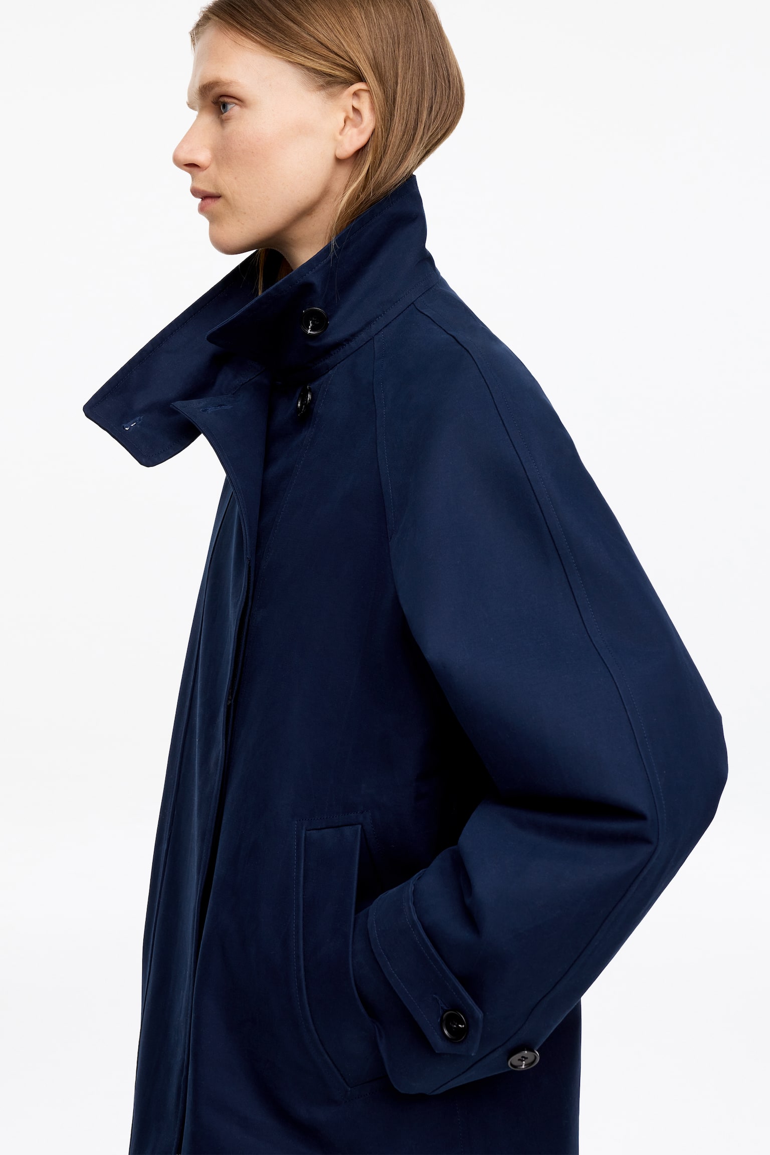 Bawełniana kurtka z wysokim kołnierzem - Ciemnoniebieski - 4