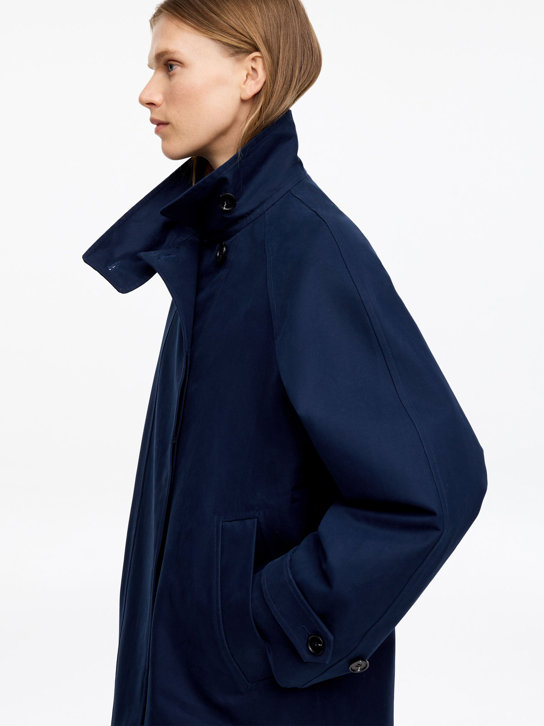 Funnel-Collar Cotton Jacket - Dark Blue - Relaxed fit - Women - StillMedia/Lookbook - 6