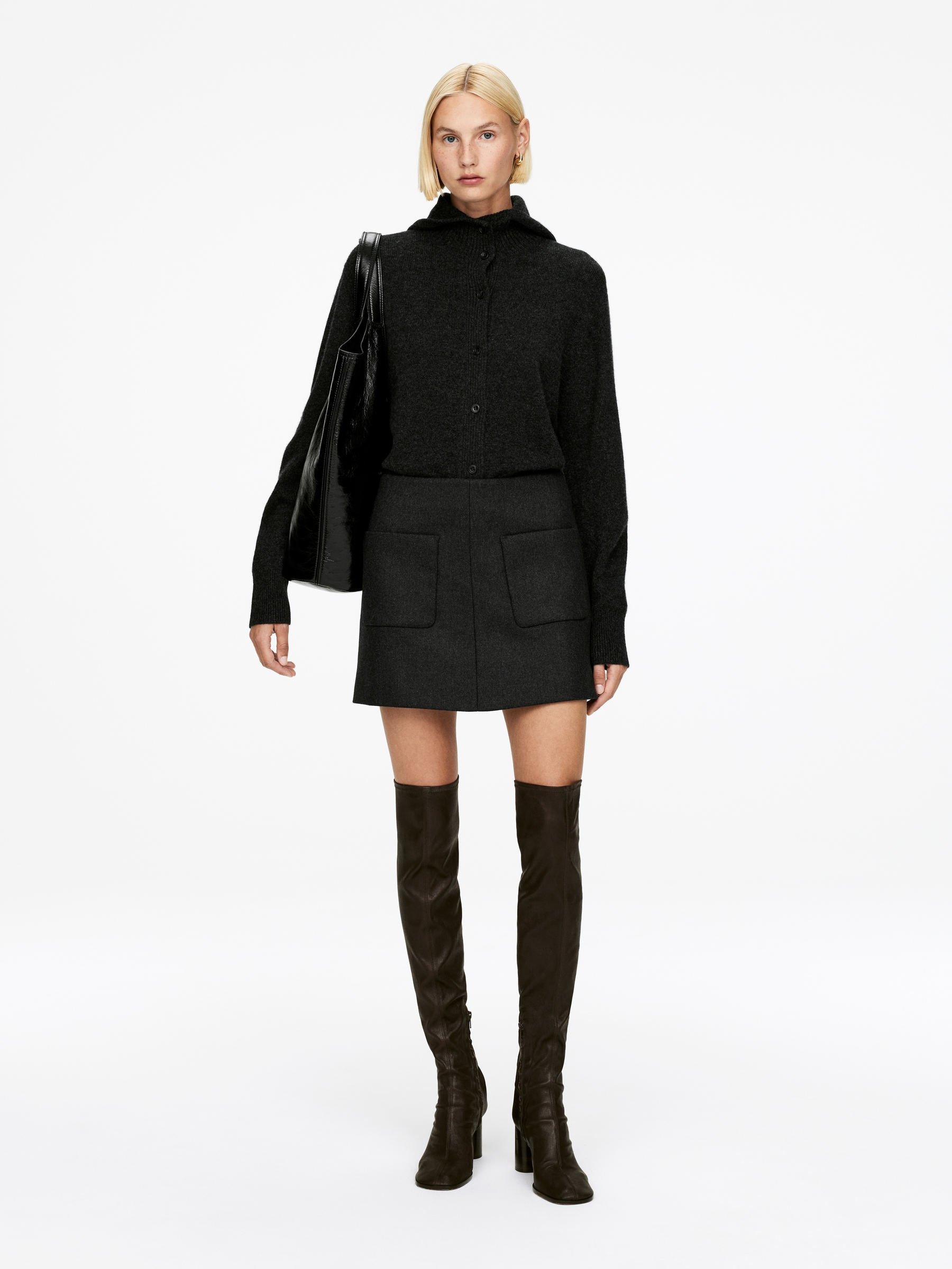 Wool-Blend Mini Skirt-#333538-16211