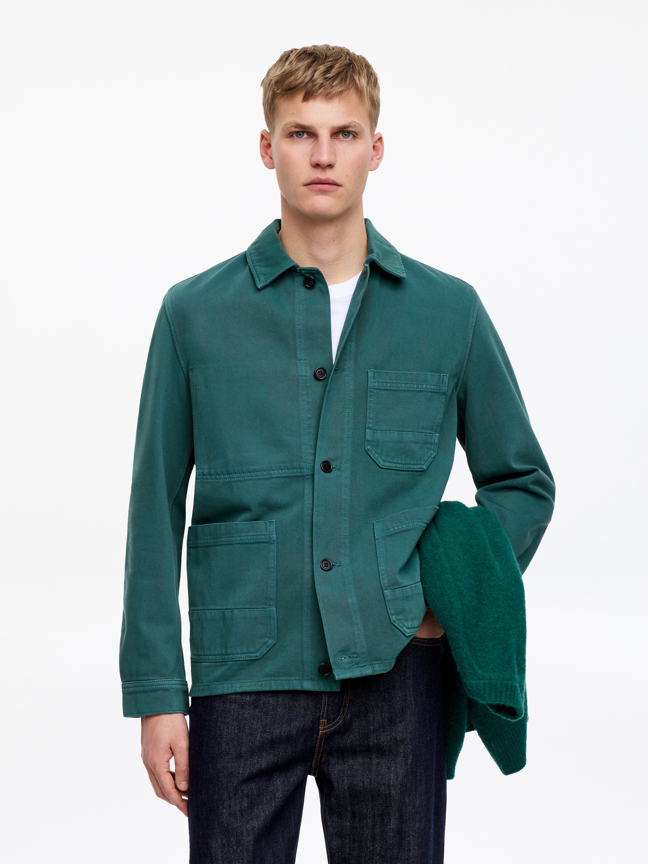 Overshirt in twill sottoposta a sovratintura-#025e5f-18130