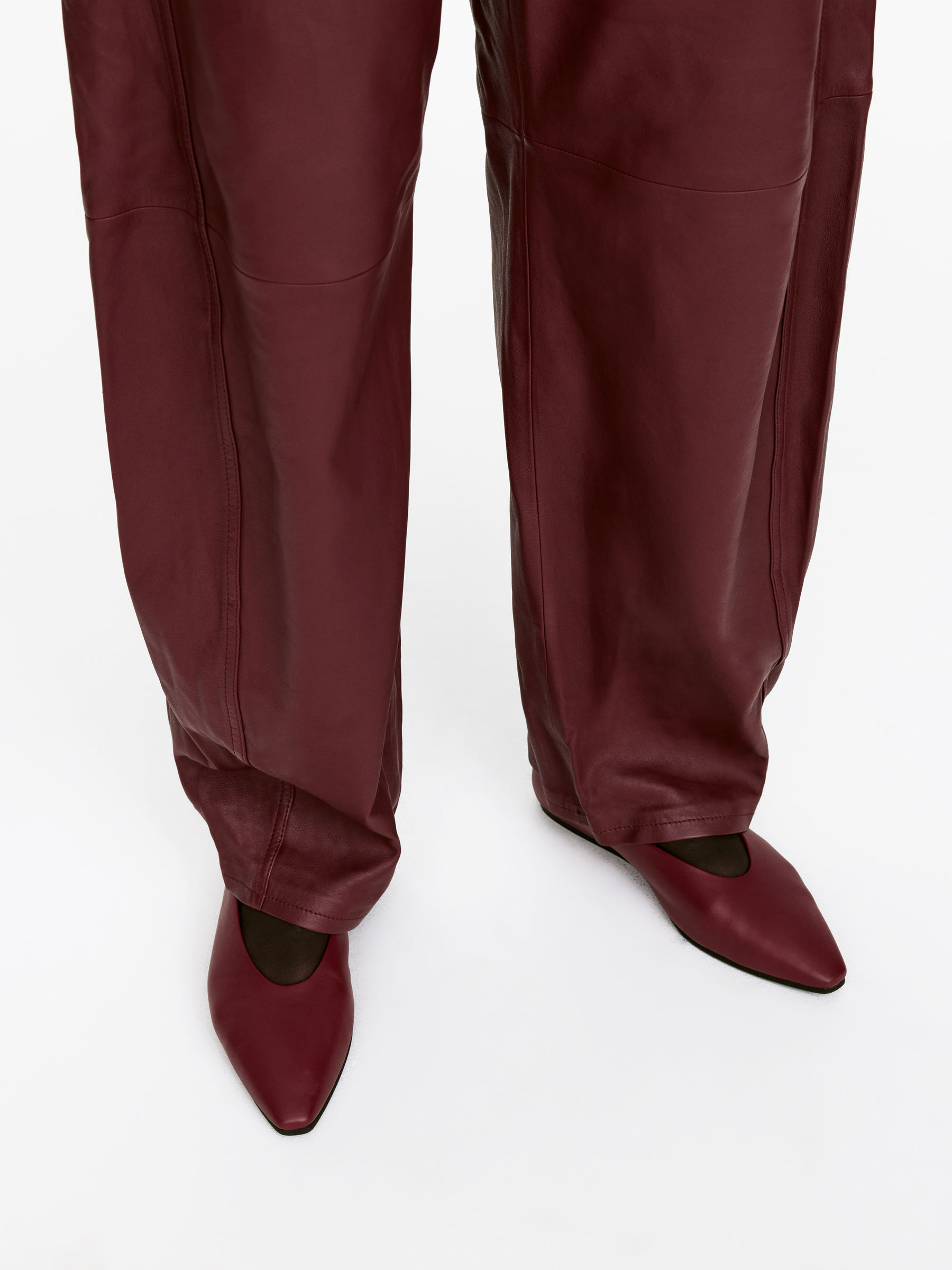 Pointy Leather Flats-#8D404C-16404