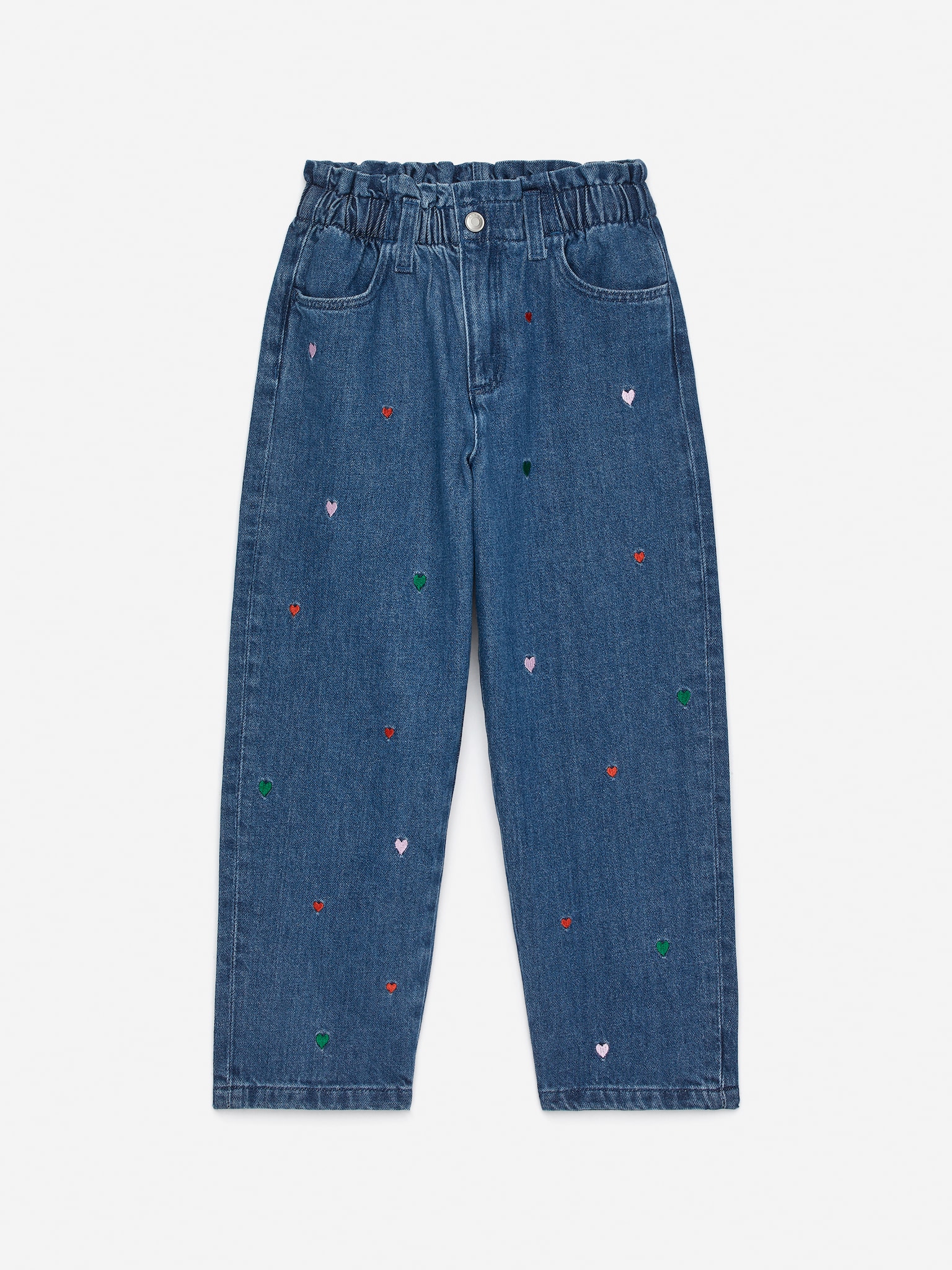 Broderte Paperbag-jeans - Blå