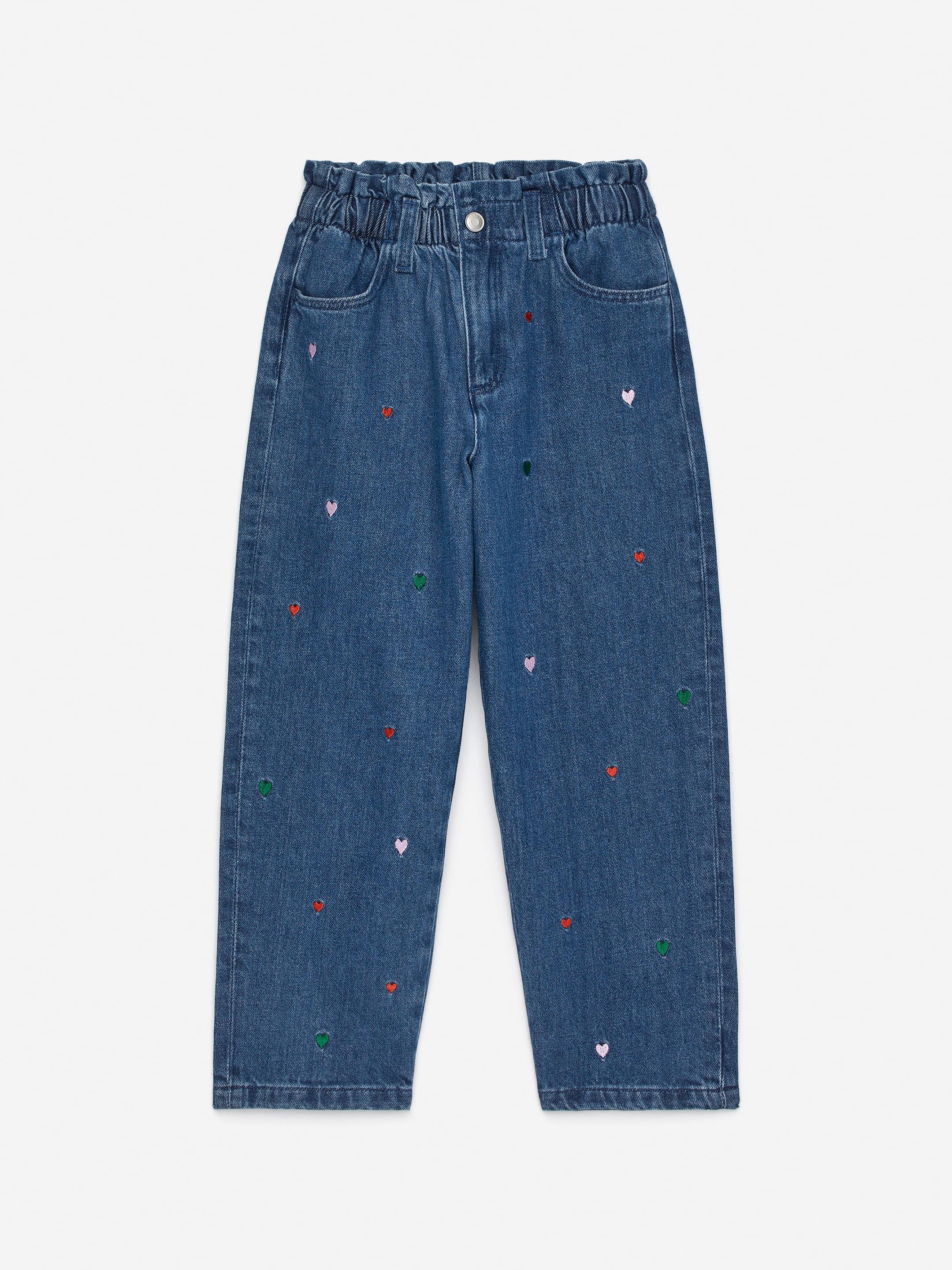 Embroidered Paperbag Jeans-#334c68-16248