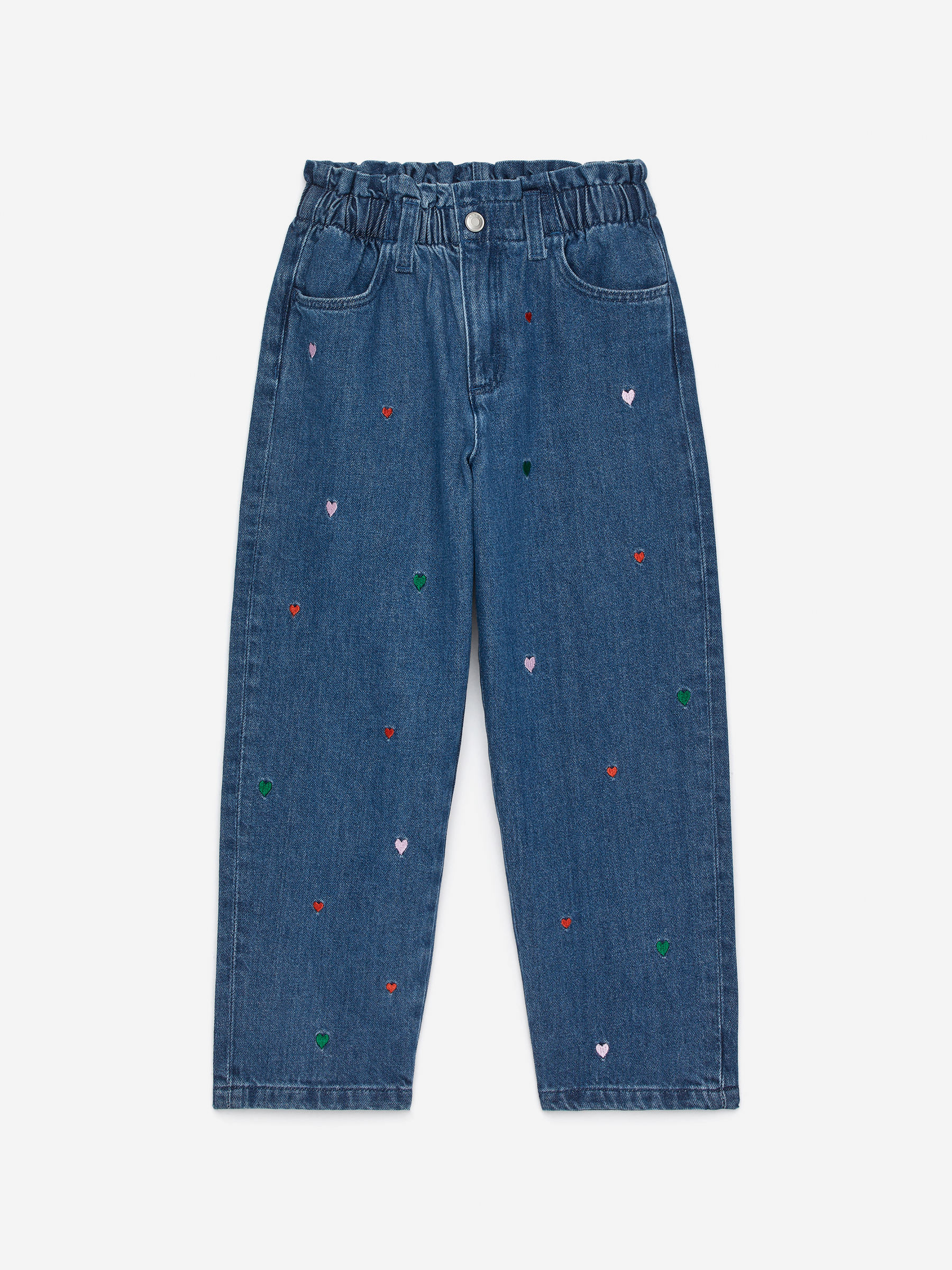 Embroidered Paperbag Jeans-#40427C-16248