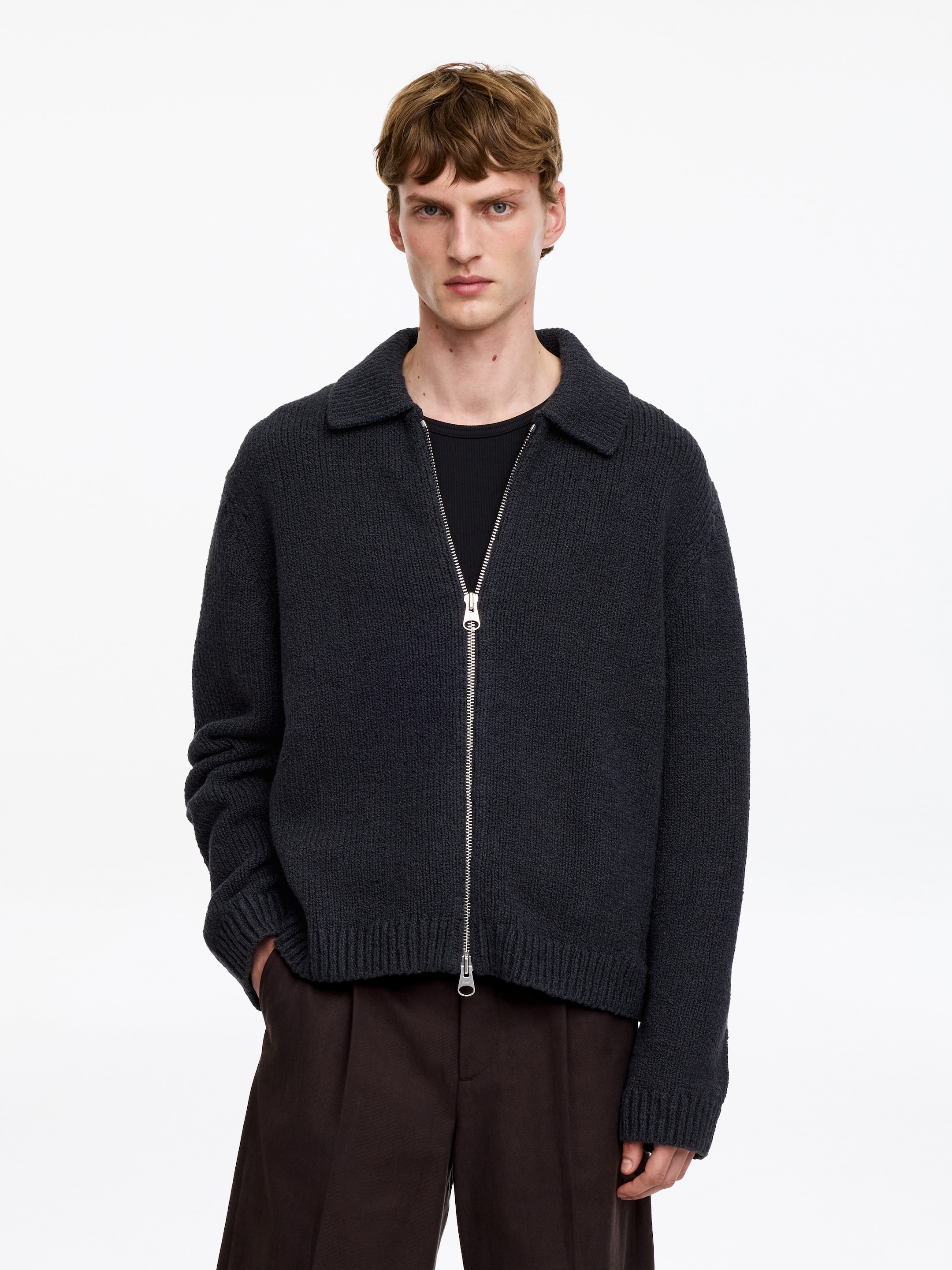 Cardigan zippé en coton mélangé - Bleu foncé - Loose fit - Homme - StillMedia/Lookbook - 8