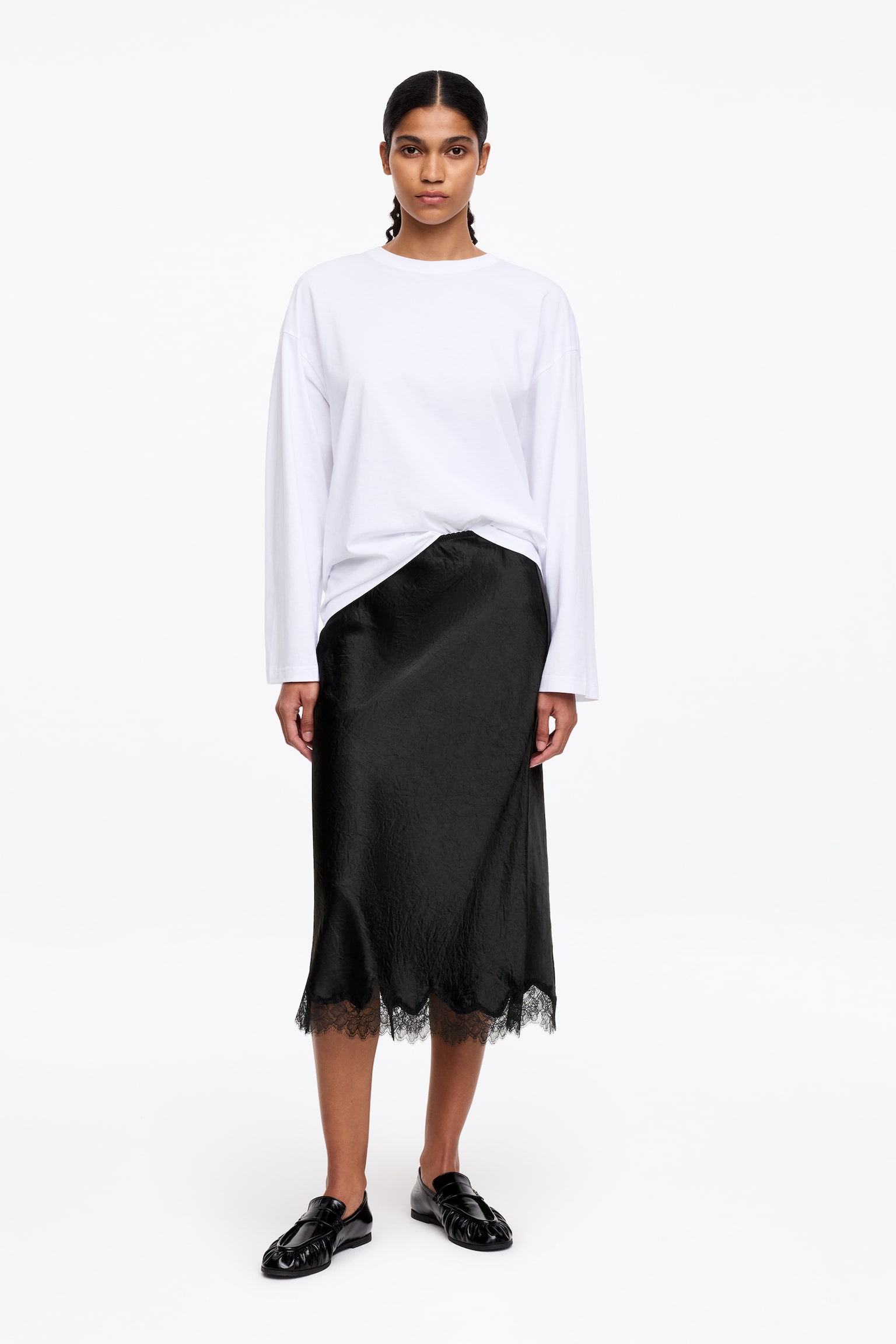 Satinkjol med spets - Svart/Turkos - 1