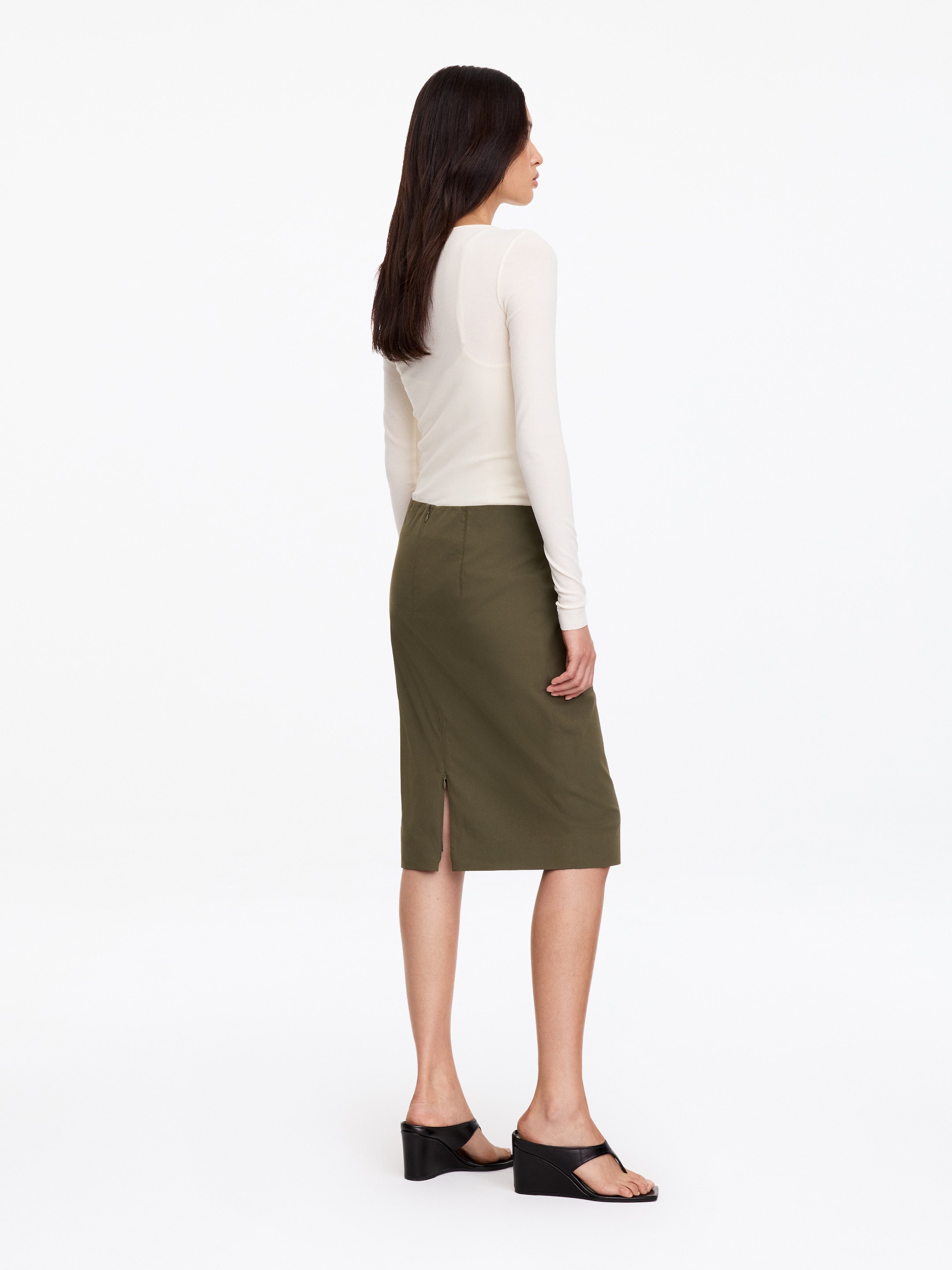 Falda en mezcla de algodón elástico - Verde caqui - Corte estándar - women - StillMedia/Lookbook - 2