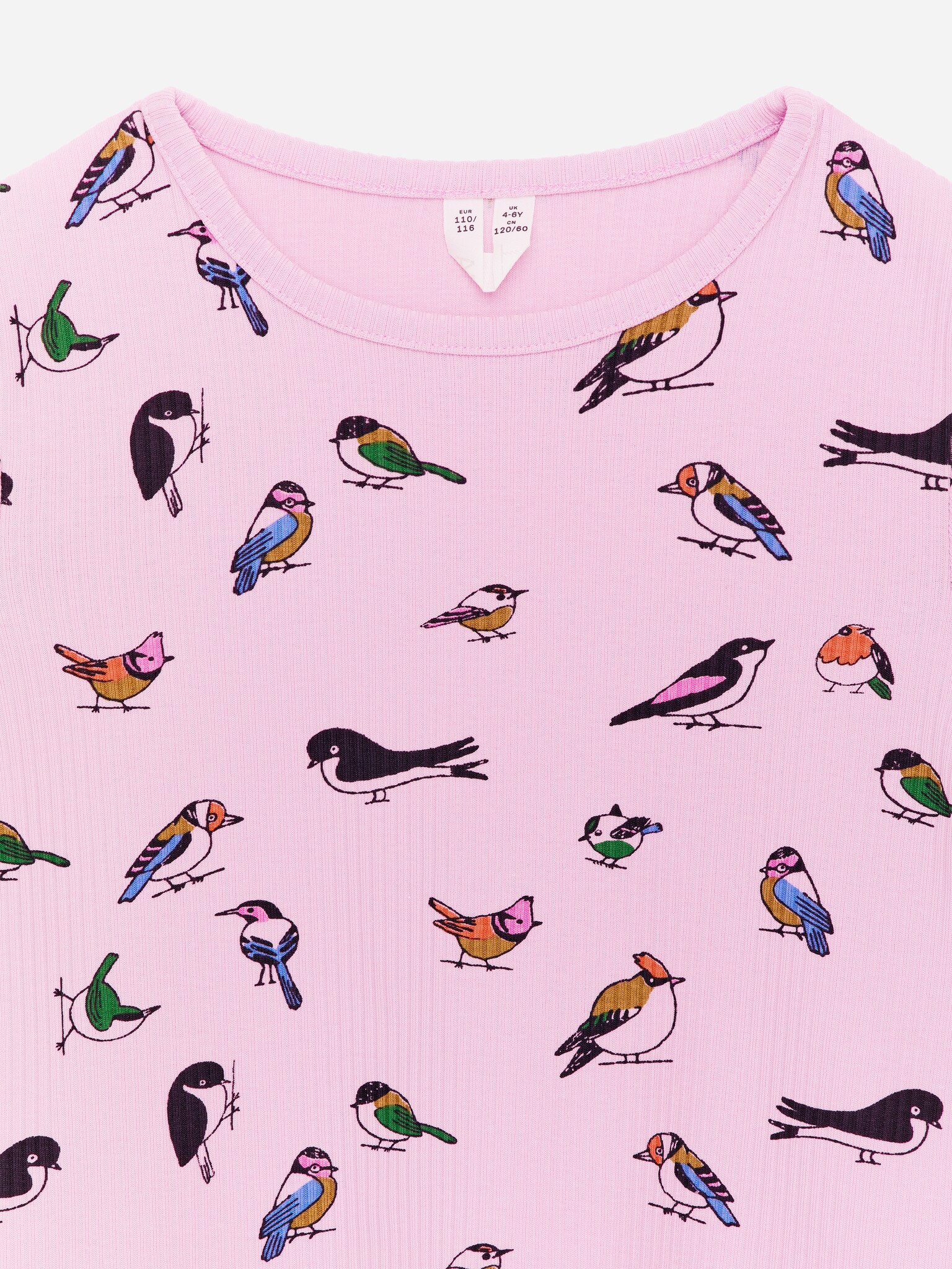 Ribbad topp - Rosa/fåglar - 3