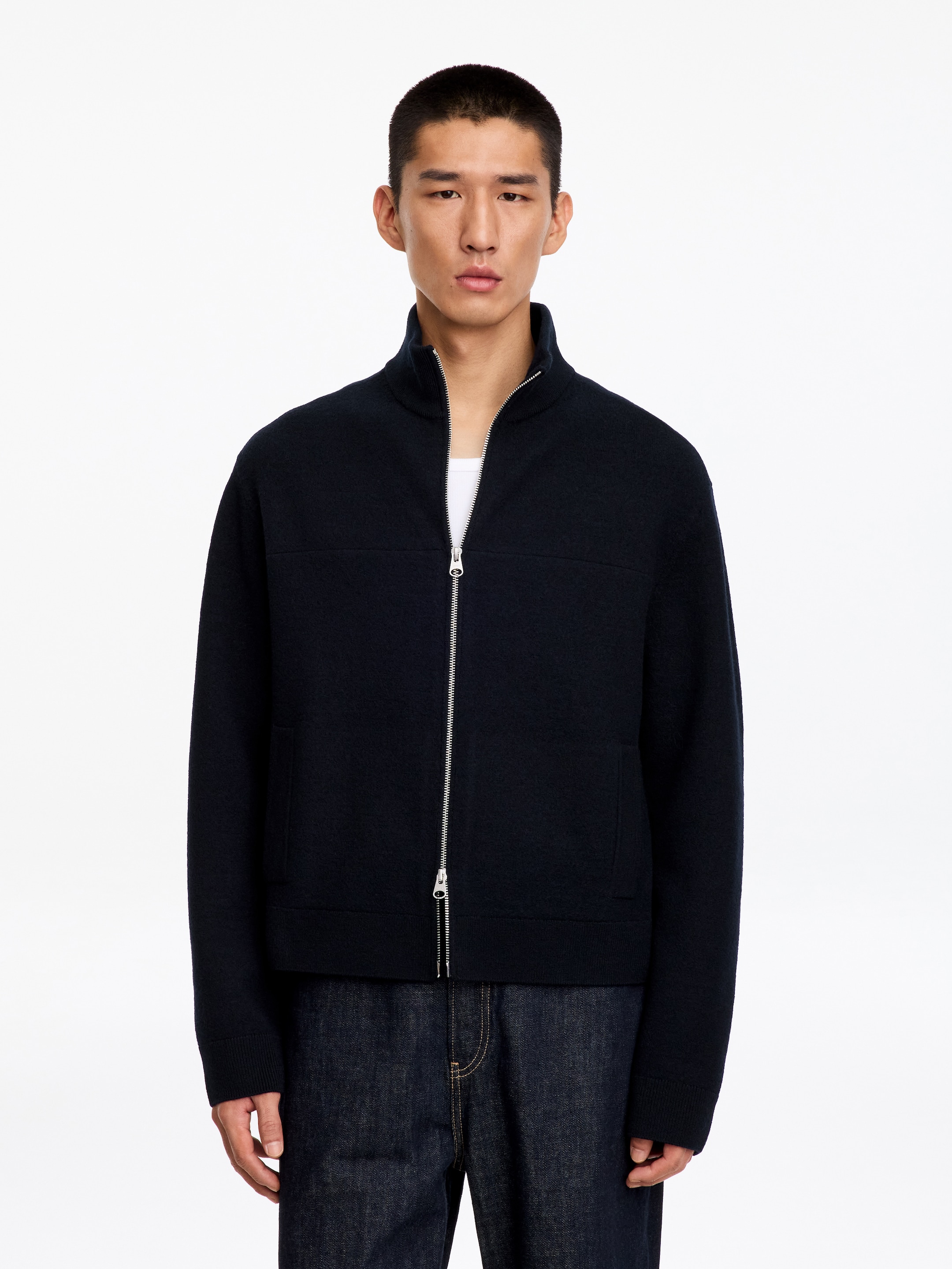 Chaqueta de lana con cremallera-Blue-20663