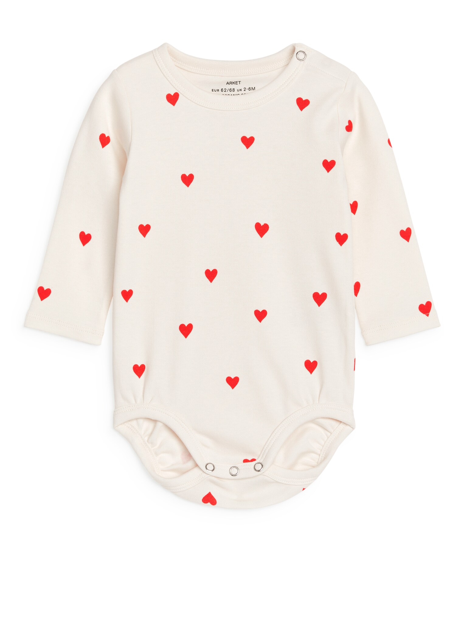 Body s dlouhým rukávem - Off White/Red Hearts/Světle modrá melange