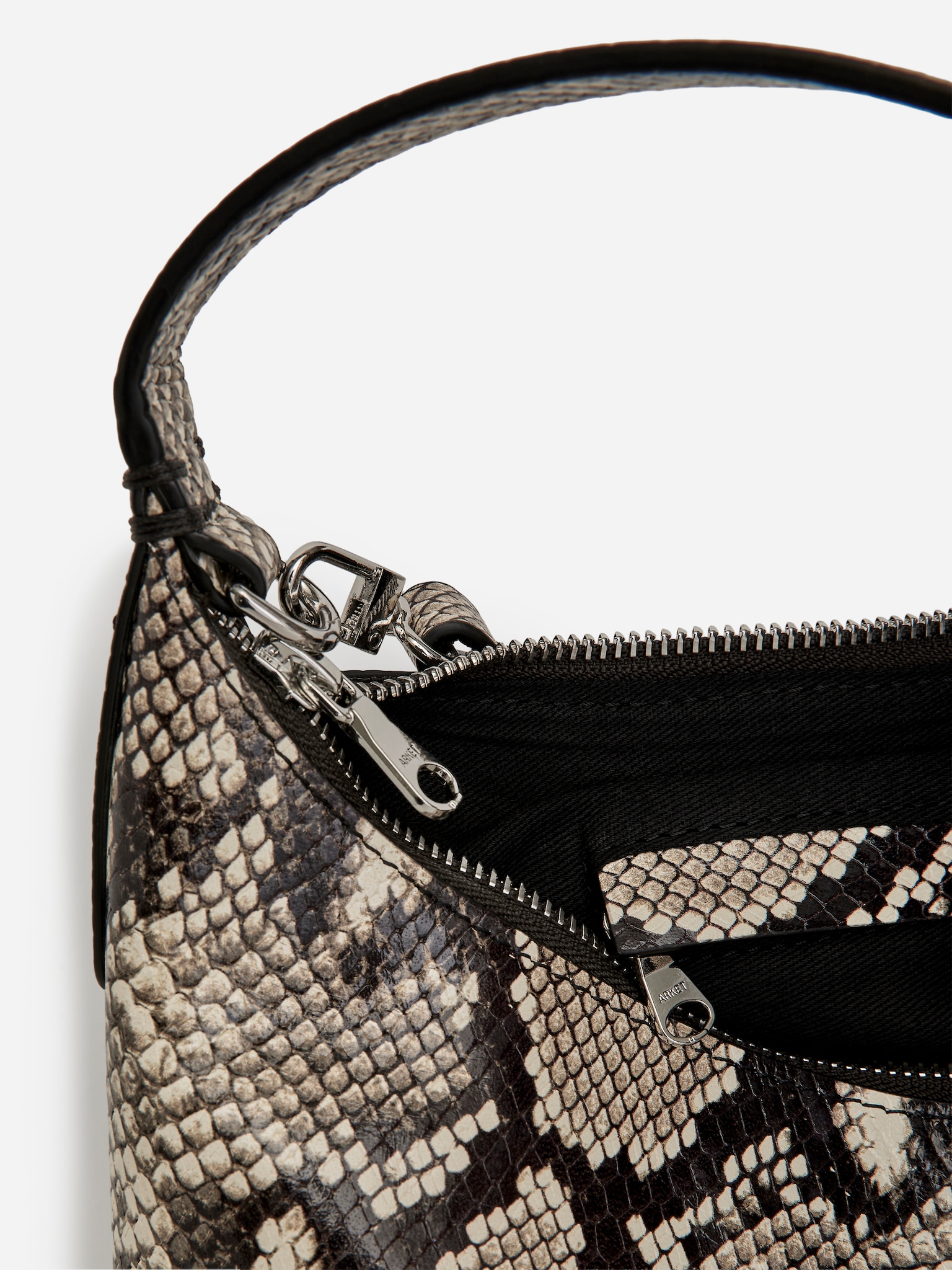 Boxy Leather Bag - Black/Snake Pattern - 4