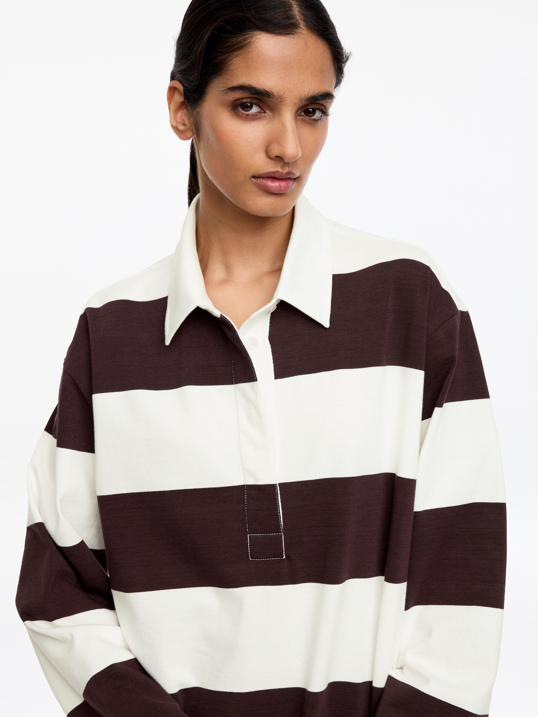 Bawełniana koszulka polo - Brązowy/biały - Fason normalny - Women - StillMedia/Lookbook - 2