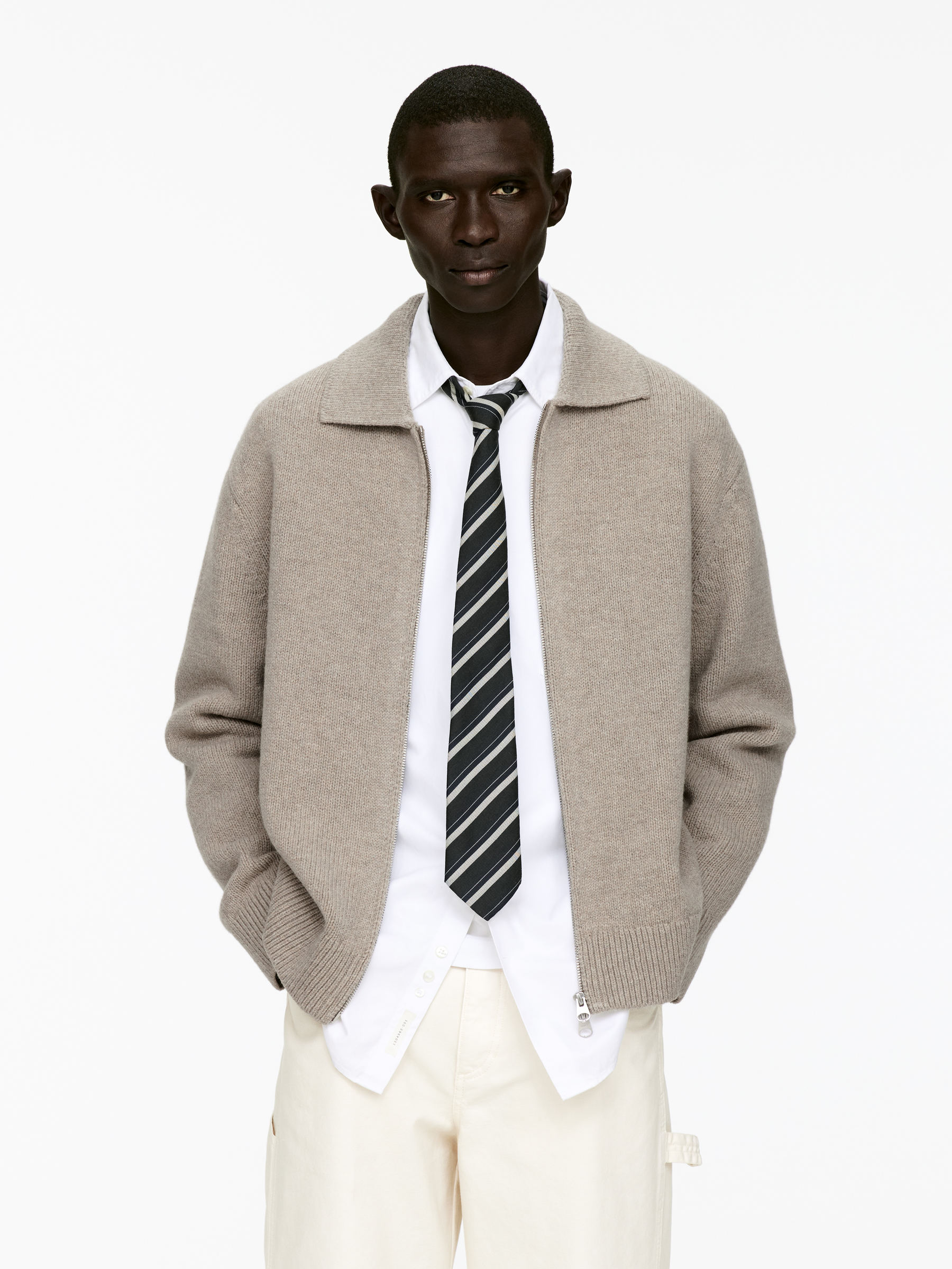 Wool Zip Cardigan-#B5AFA0-16233