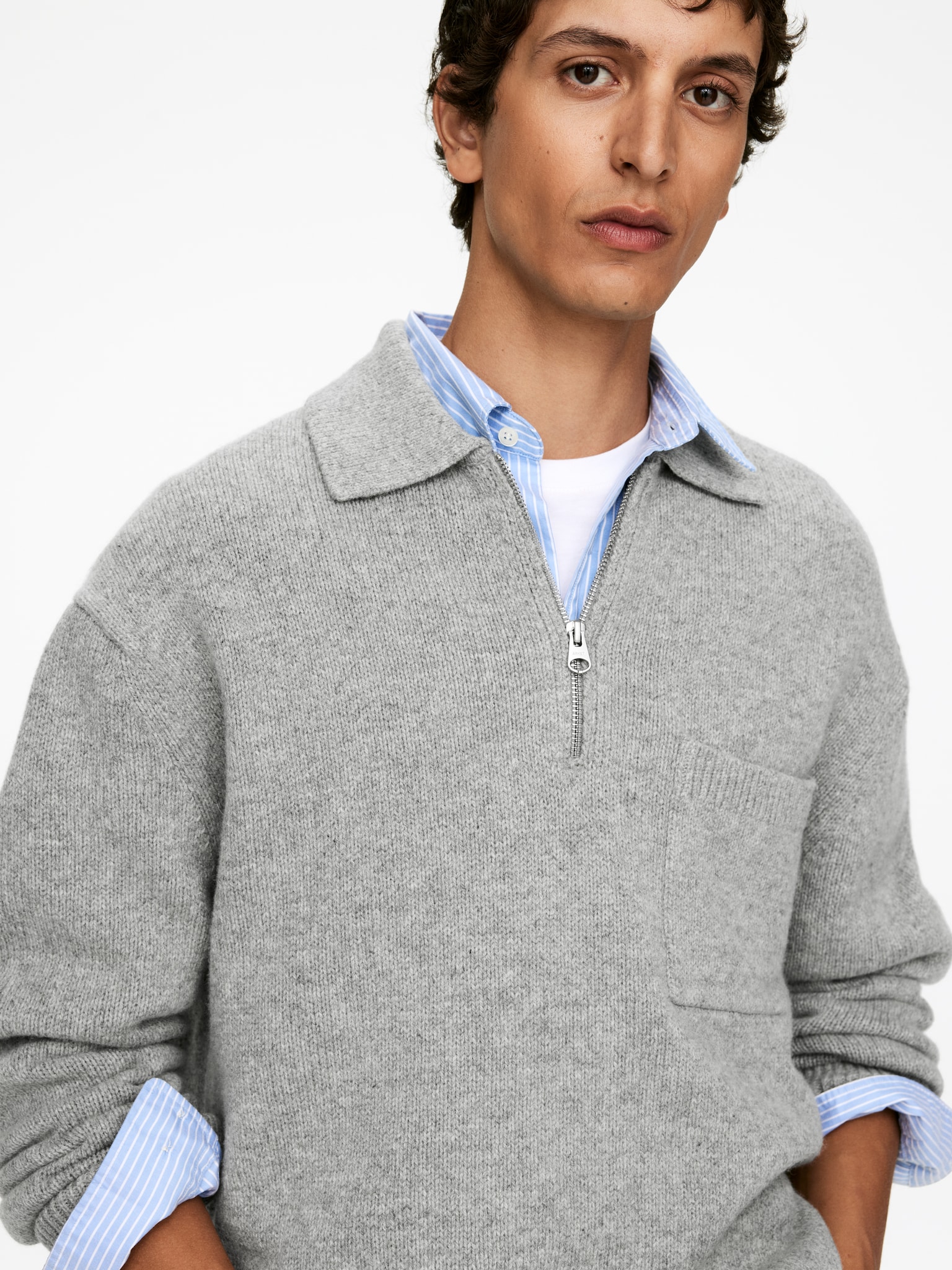 Polo en maille de laine avec fermeture éclair - Grey - 3
