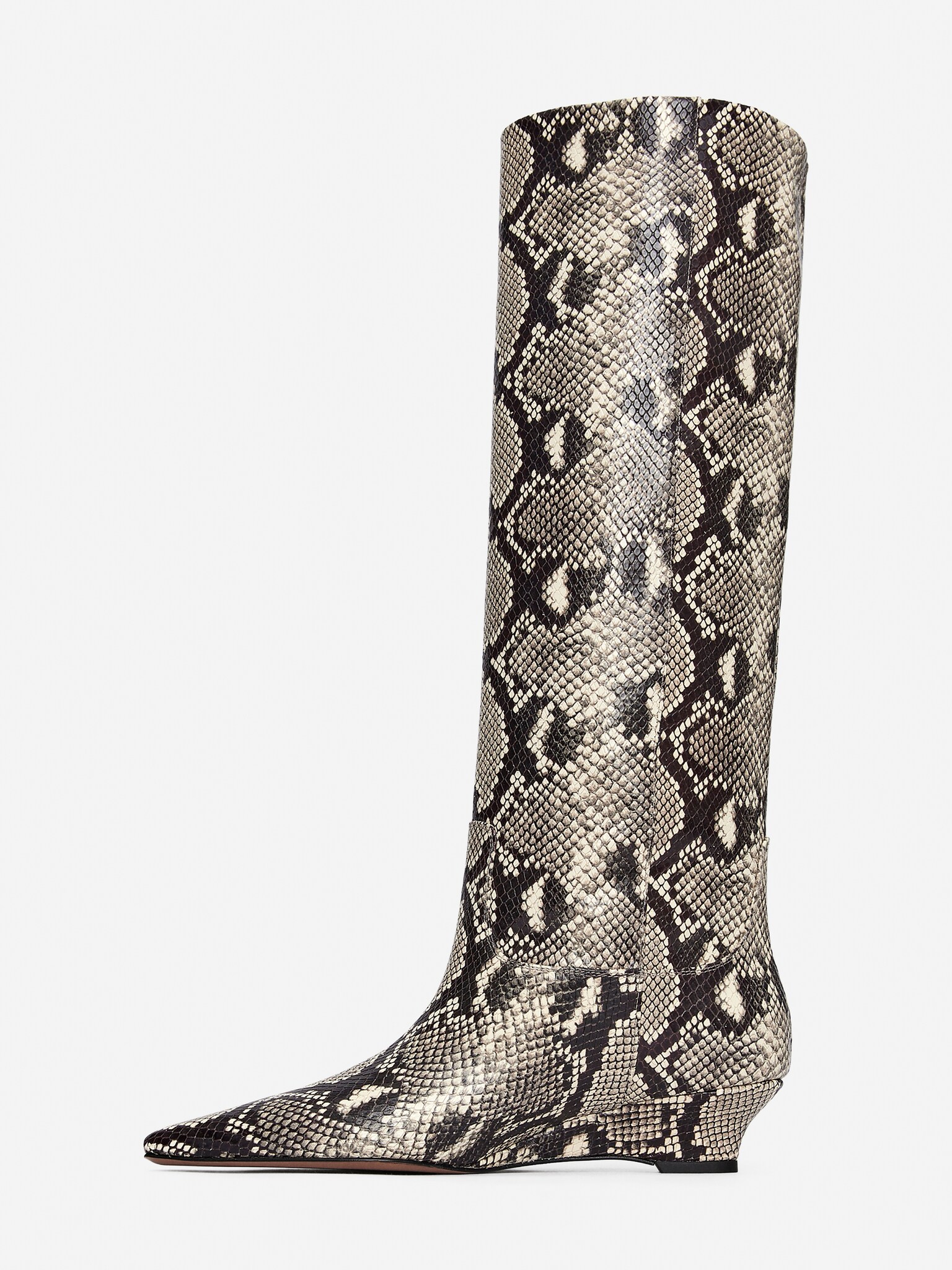 Bottes en cuir à talon compensé - Beige/Noir - 8