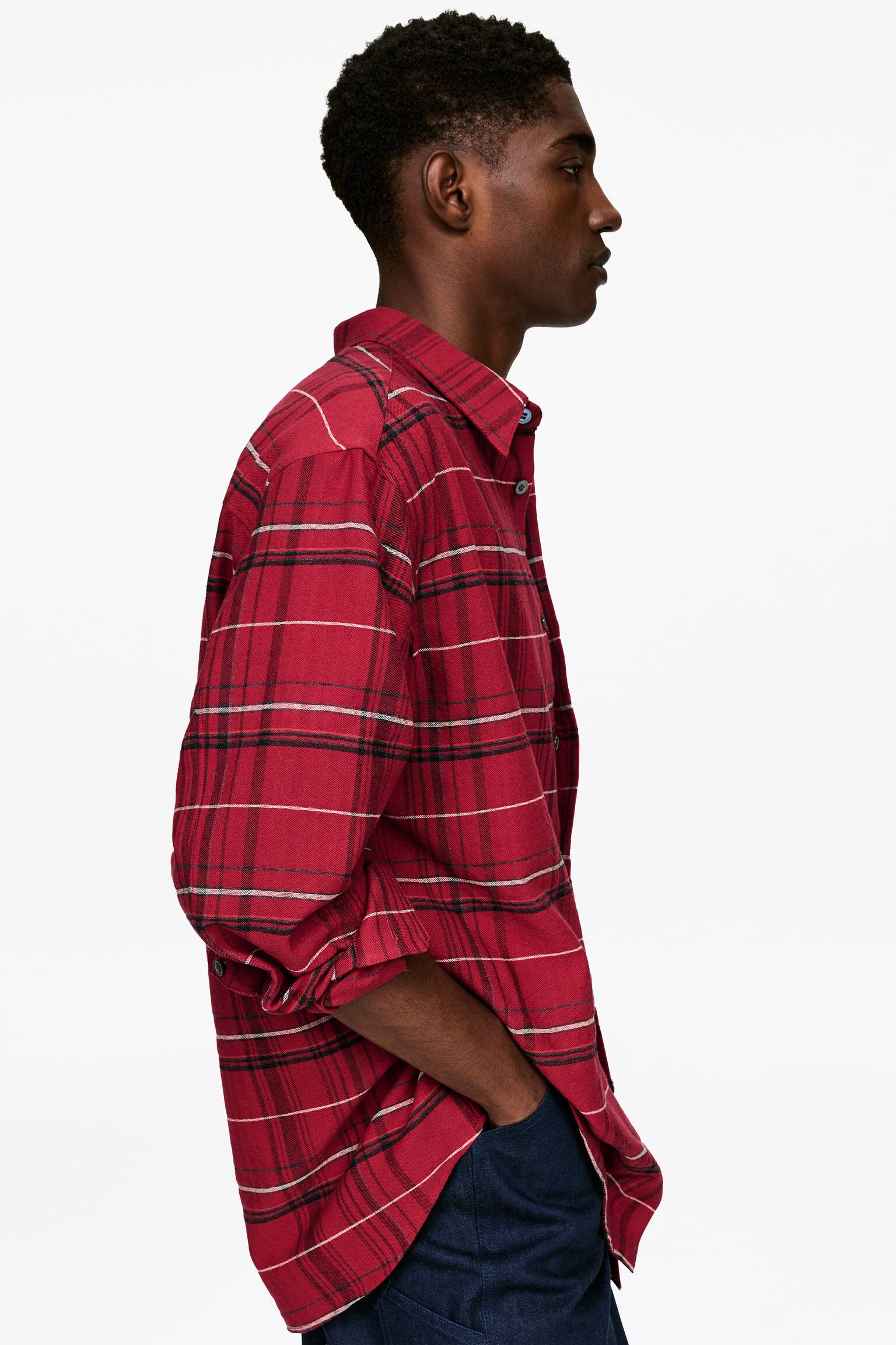 Cămașă lejeră din flanel - Roșu/Carouri - 4