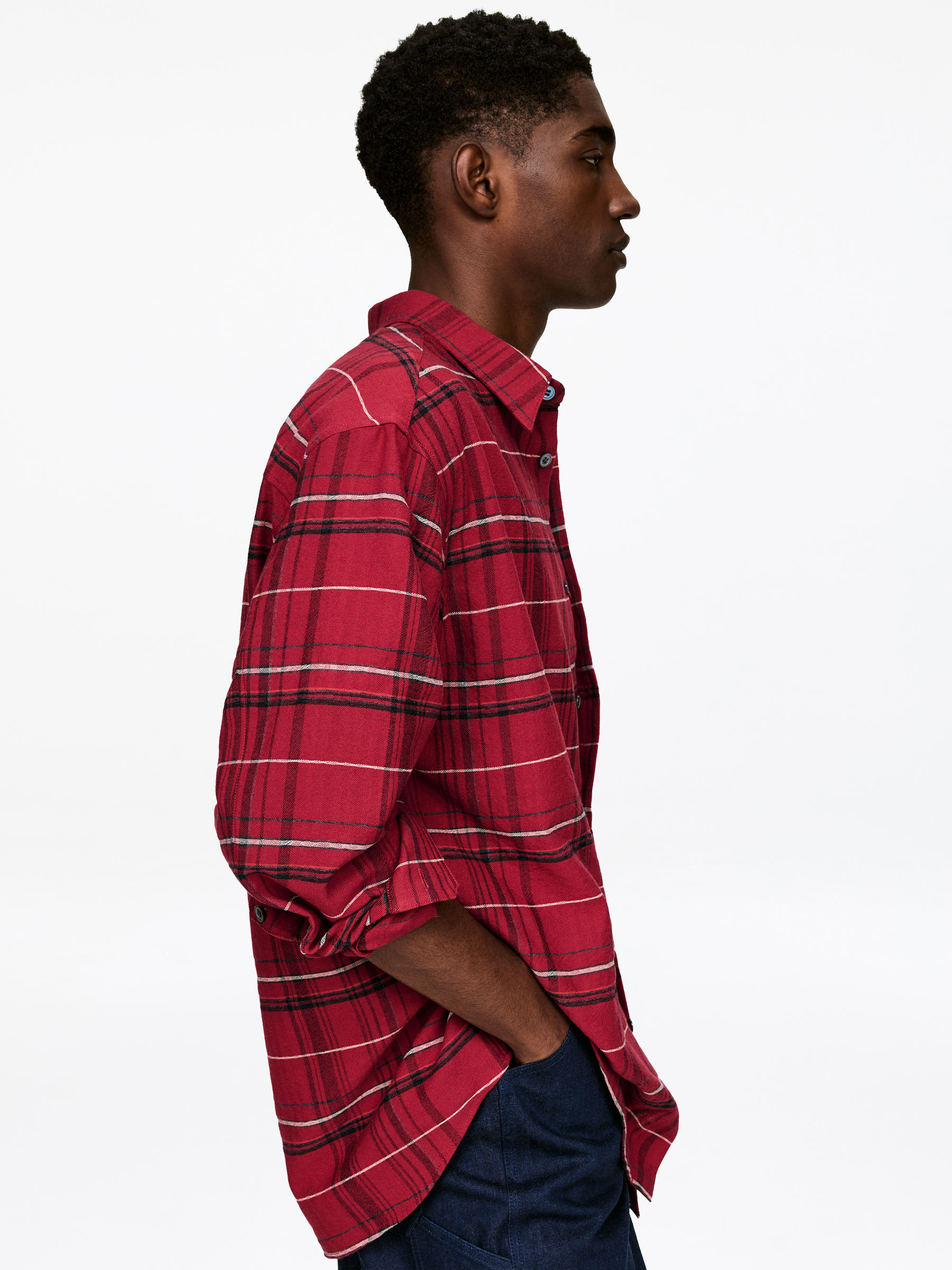 Chemise décontractée en flanelle - Rouge/Carreaux - Relaxed fit - Homme - StillMedia/Lookbook - 4