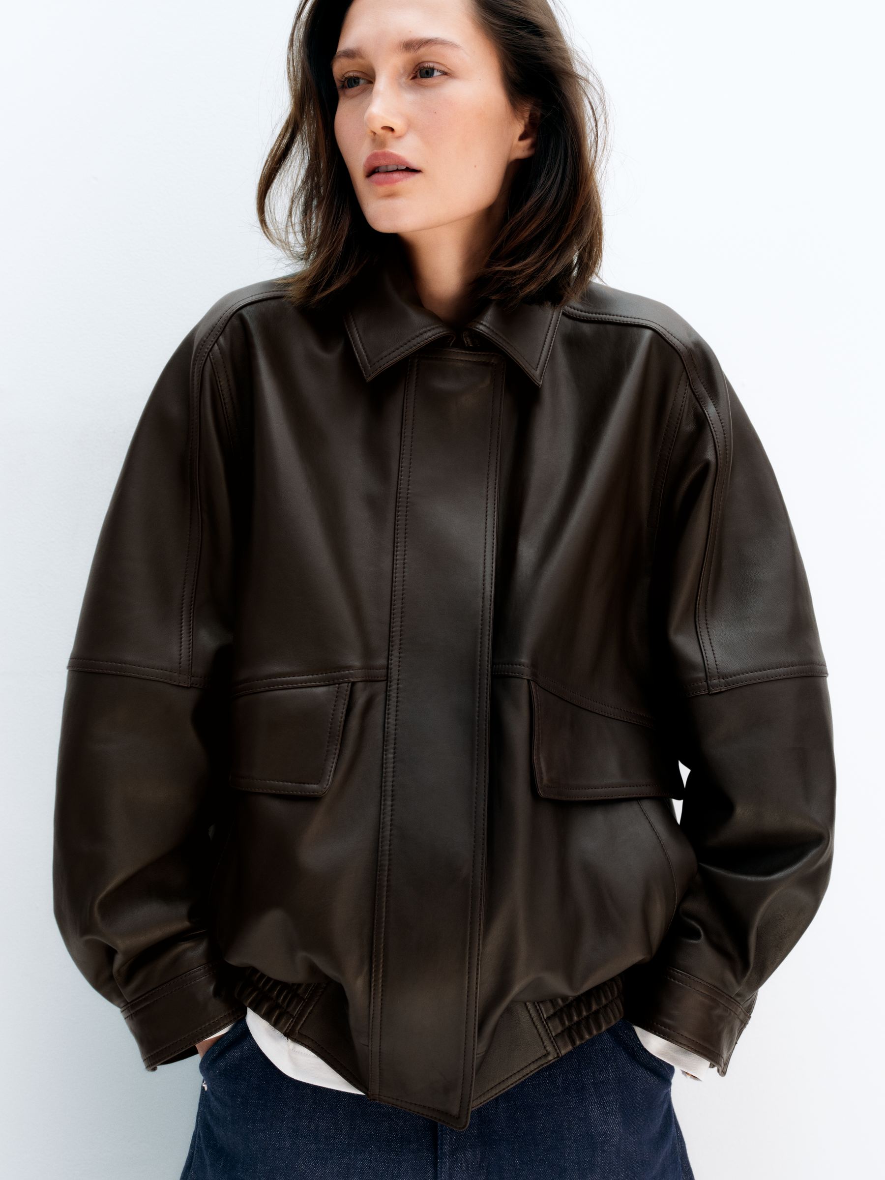 Relaxed Leather Jacket - Brown - Relaxed fit - Women - StillMedia/Environmental - 1