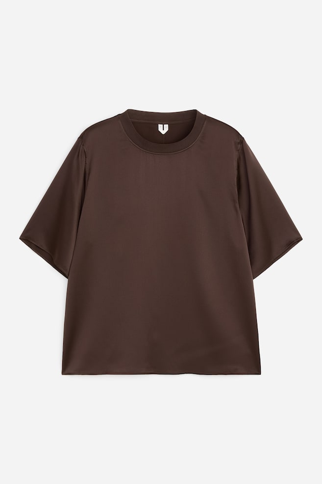 Silk Satin T-Shirt - Brown - 1