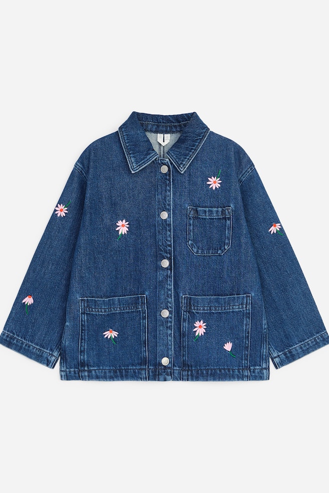 Bestickte Workwear-Jacke aus Denim - Blau/Blumen - 1