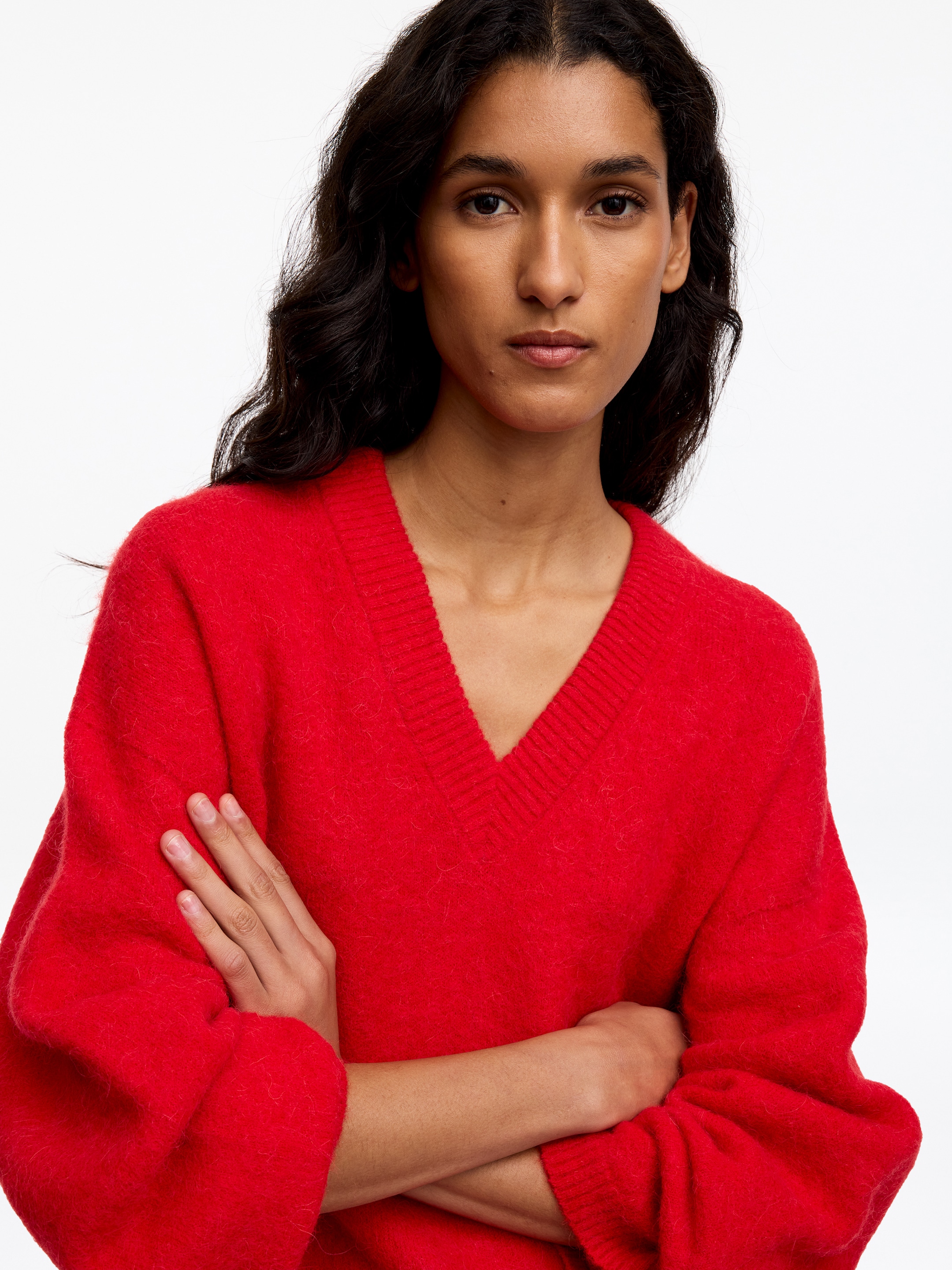 Alpaca-Wool Blend V-Neck Jumper - Red - Loose fit - women - StillMedia/Lookbook - 3