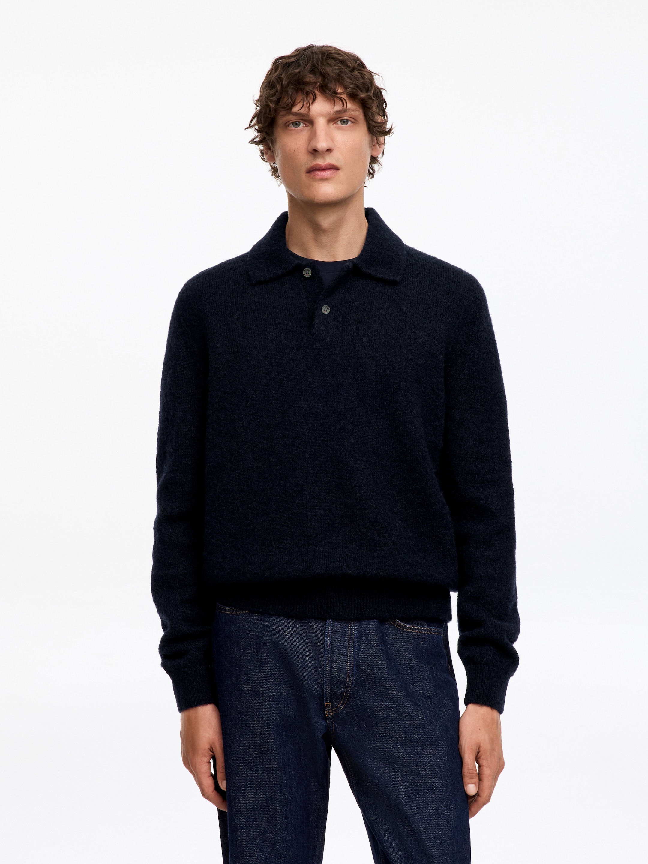 Knitted Wool Blend Polo Shirt - Dark Blue - Relaxed fit - men - StillMedia/Lookbook - 5
