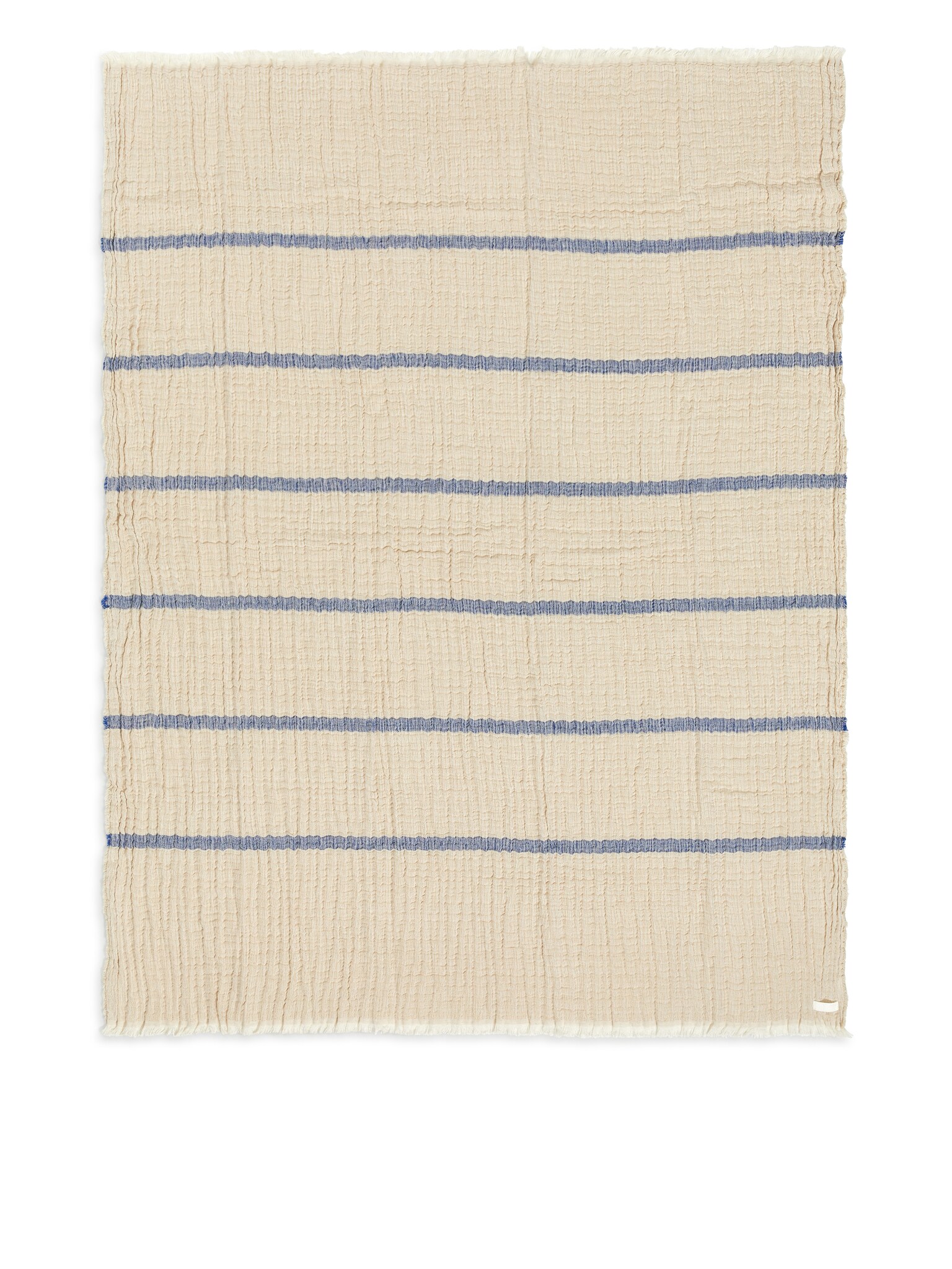 Crinkled Linen Blend Blanket - Beige/Blue