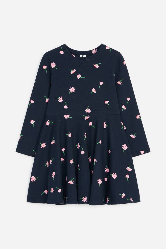 Jerseykleid mit Print - Dunkelblau/Blumen/Rostrot/Punkte in Blau - 1