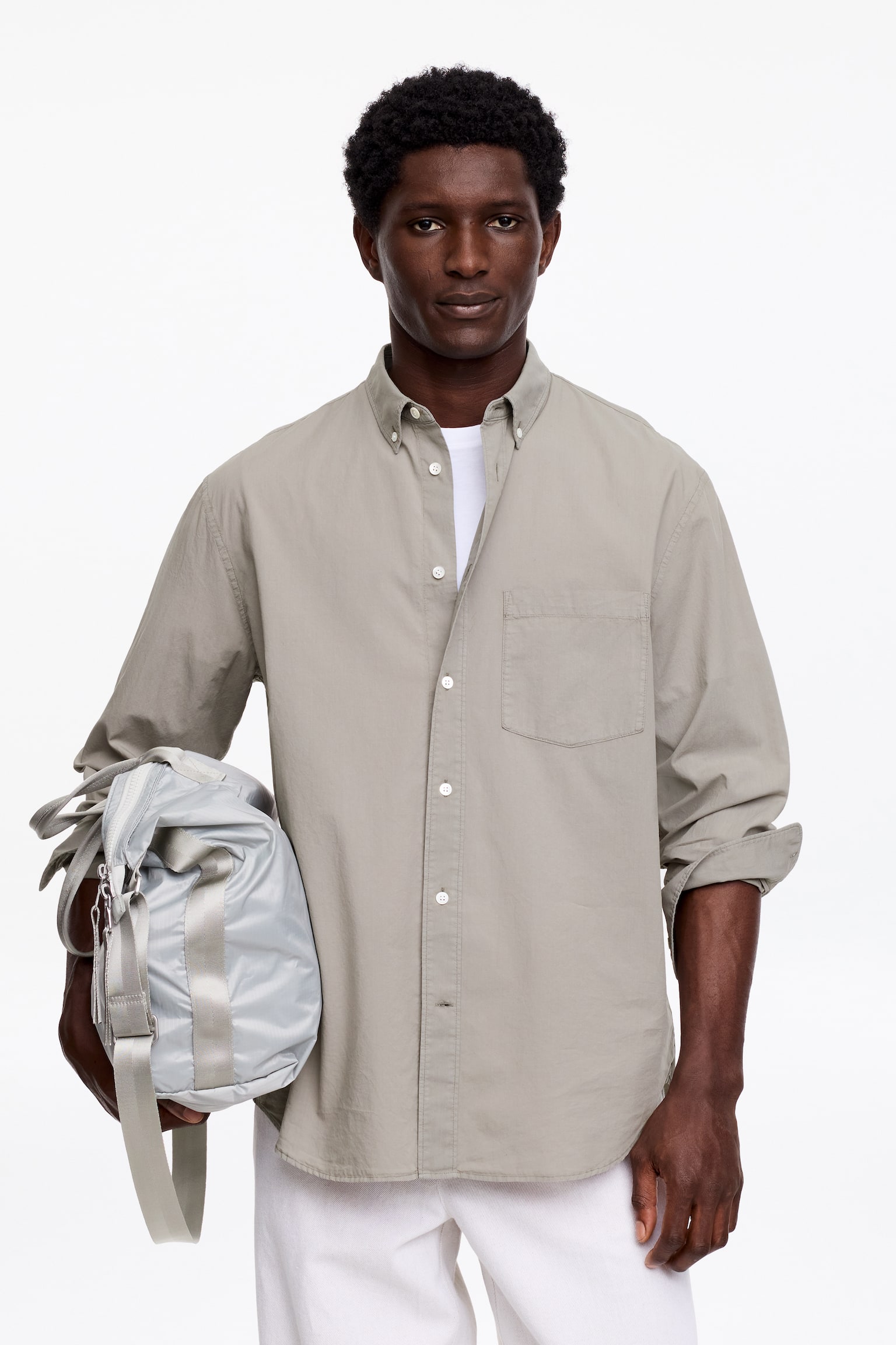 Vid poplinskjorta - Grå/Mellanblå/Mörkblå/Beige - 1