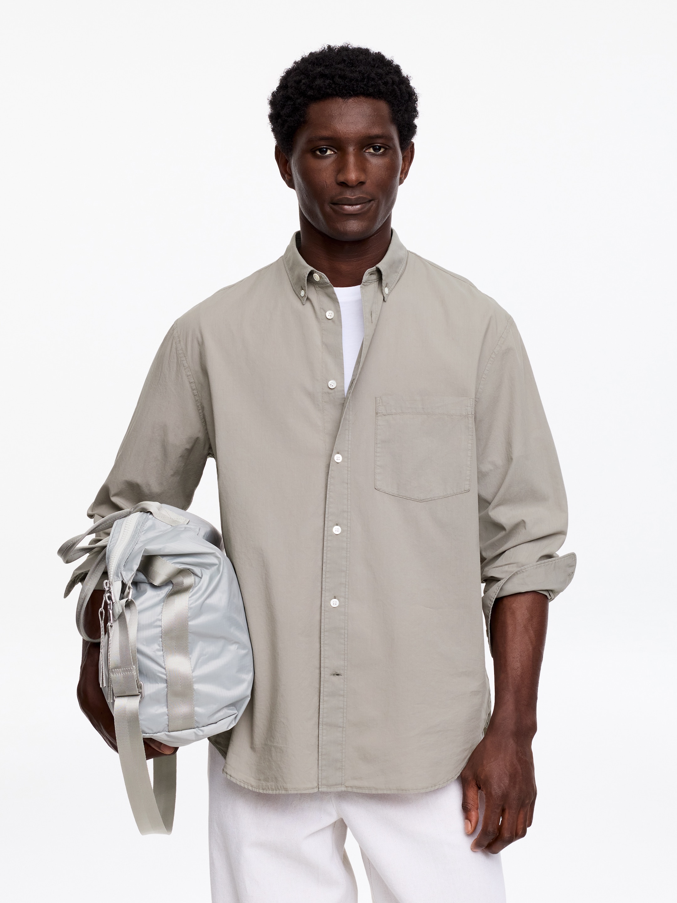 Relaxed Poplin Shirt-#7C7772-18561