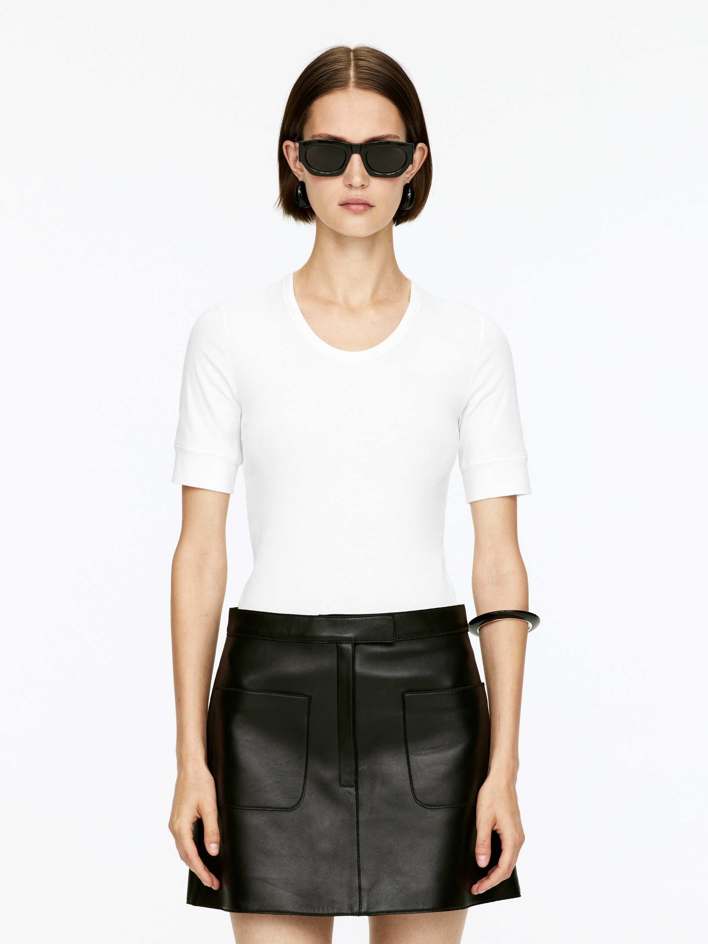 Ribbed T-Shirt - White/Dusty Peach