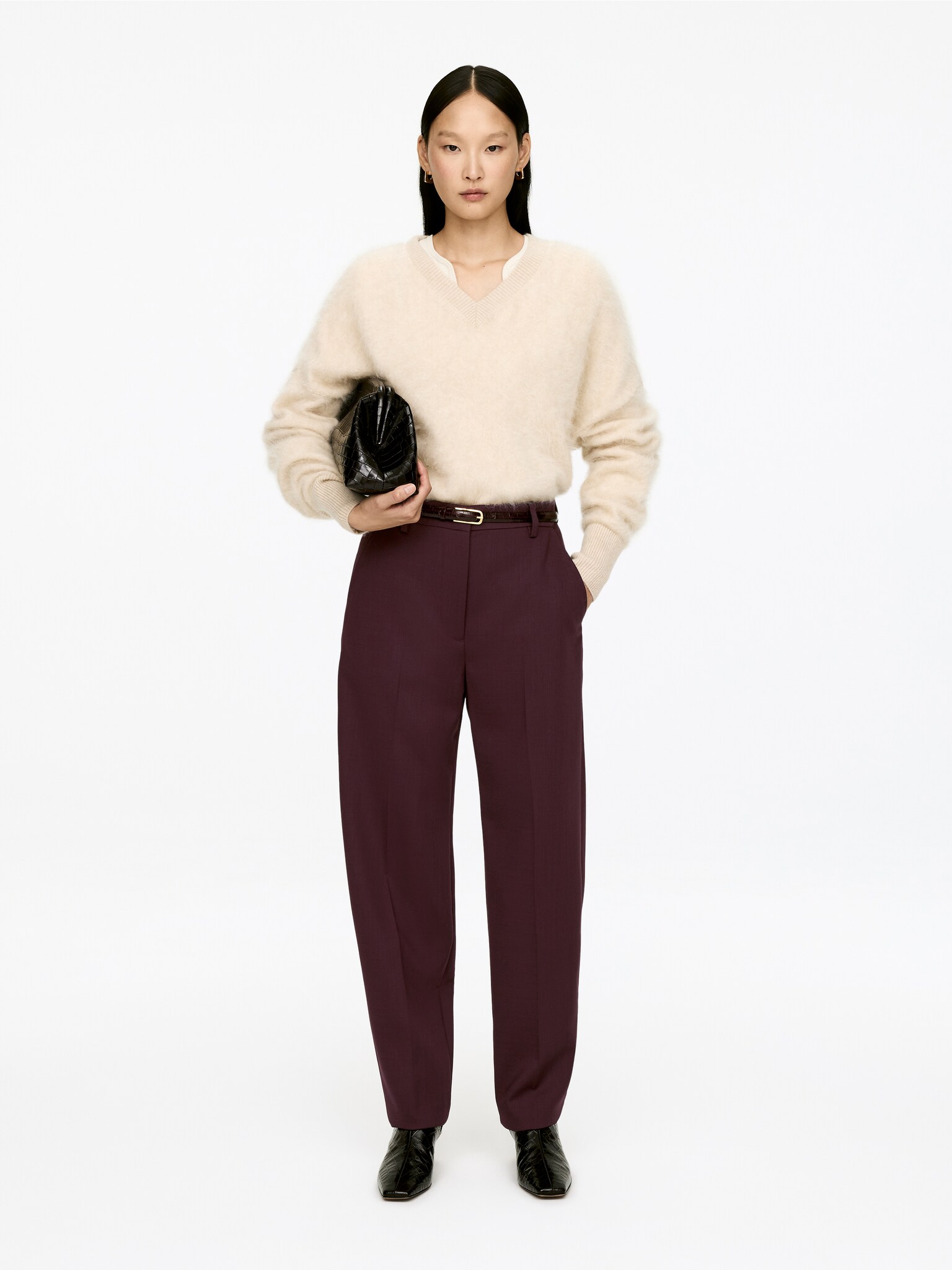 Pantaloni con pieghe pressate - Bordeaux/Nero