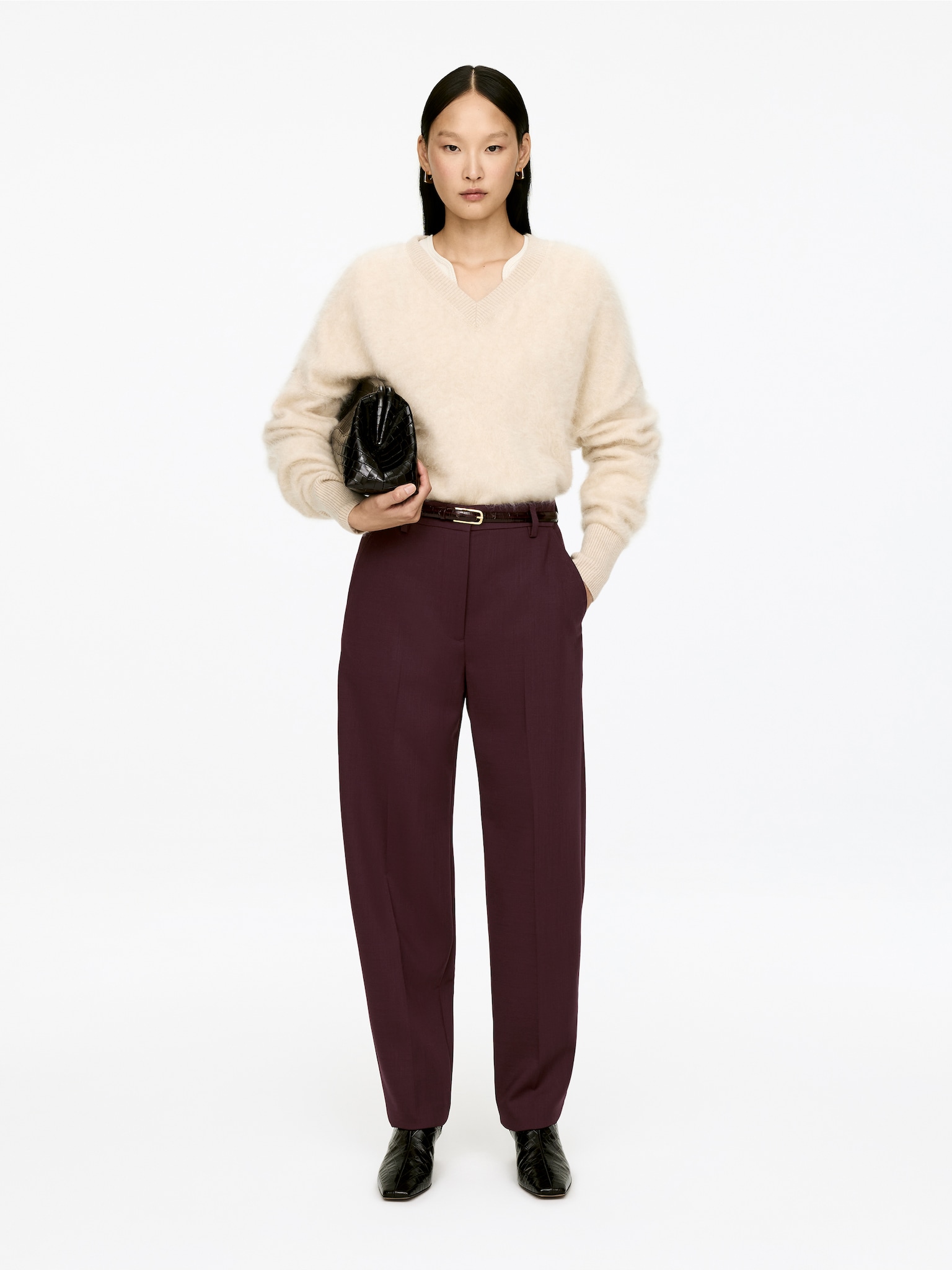 Pantaloni con pieghe pressate - Bordeaux/Nero