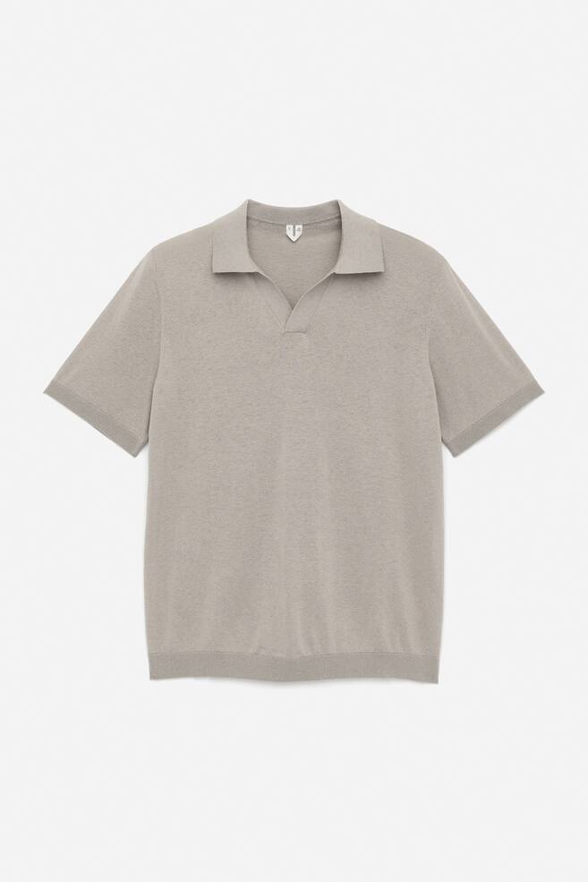 Katoenen poloshirt met linnen - Licht taupe/Donkerblauw/Donkerblauw - 1