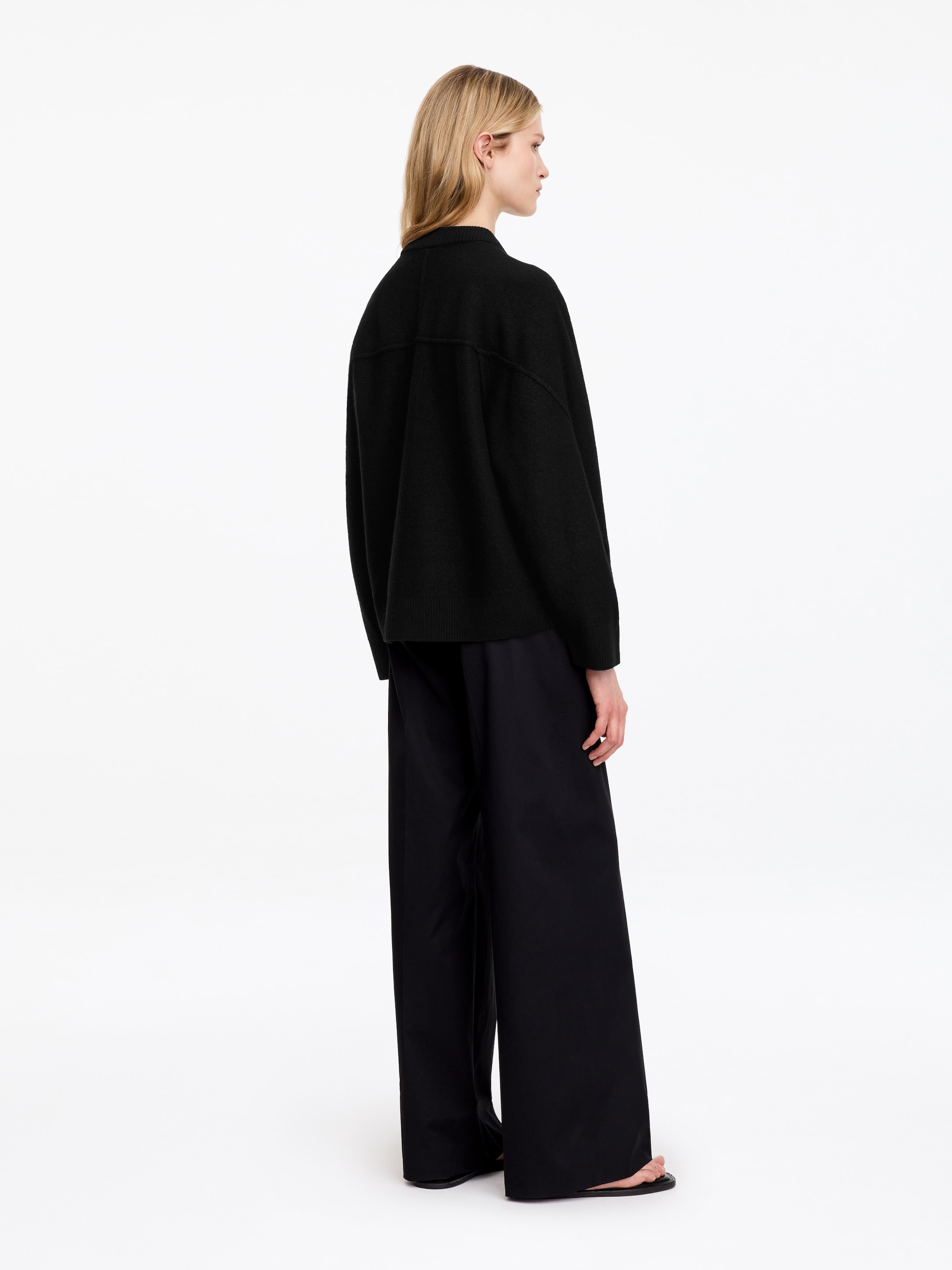 Boiled Wool Cardigan - Black - Loose fit - women - StillMedia/Lookbook - 3