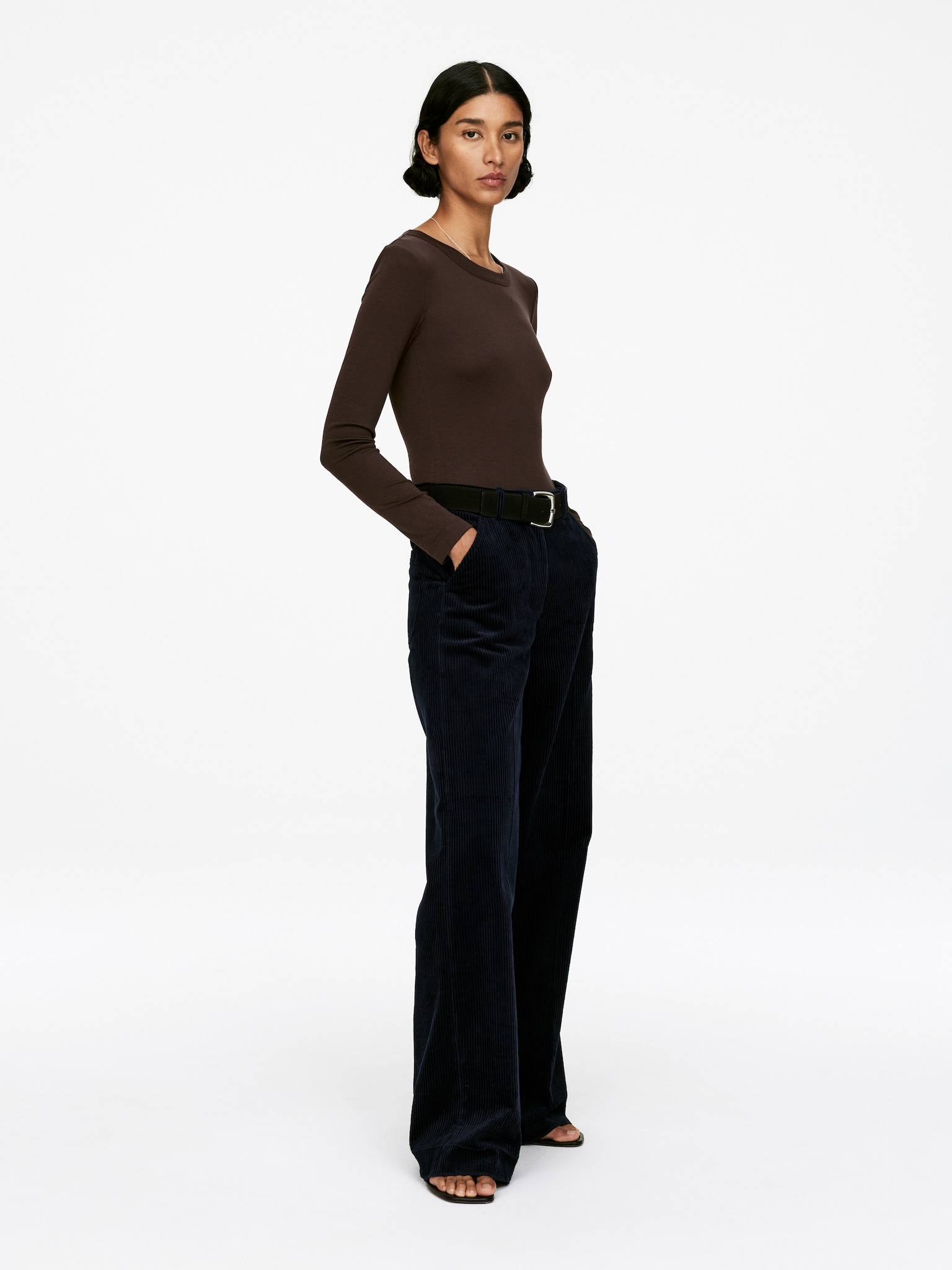 Rib Long-Sleeve Top - Dark Brown/Black - 3