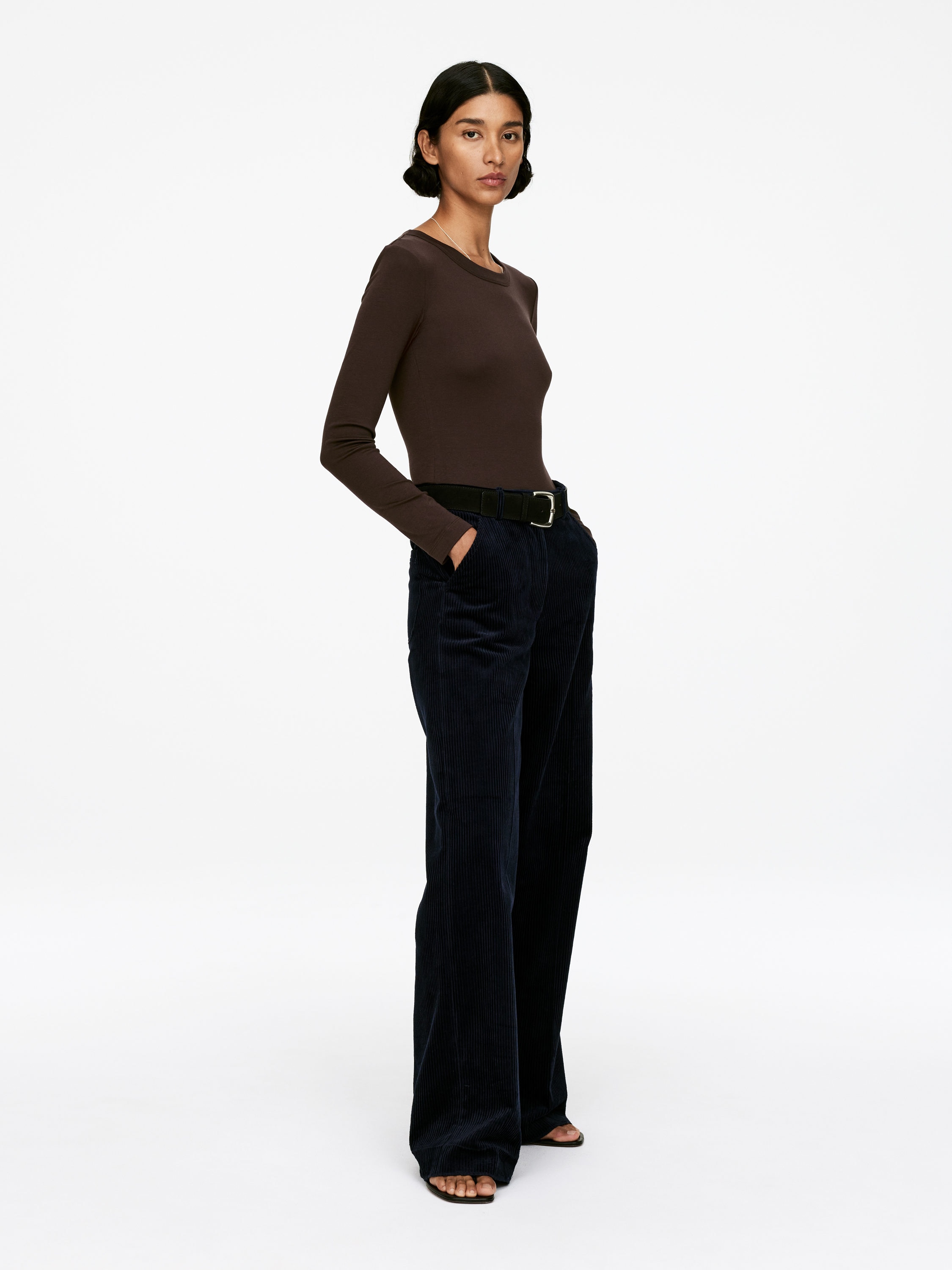 Rib Long-Sleeve Top - Dark Brown - Slim fit - Women - StillMedia/Lookbook - 3