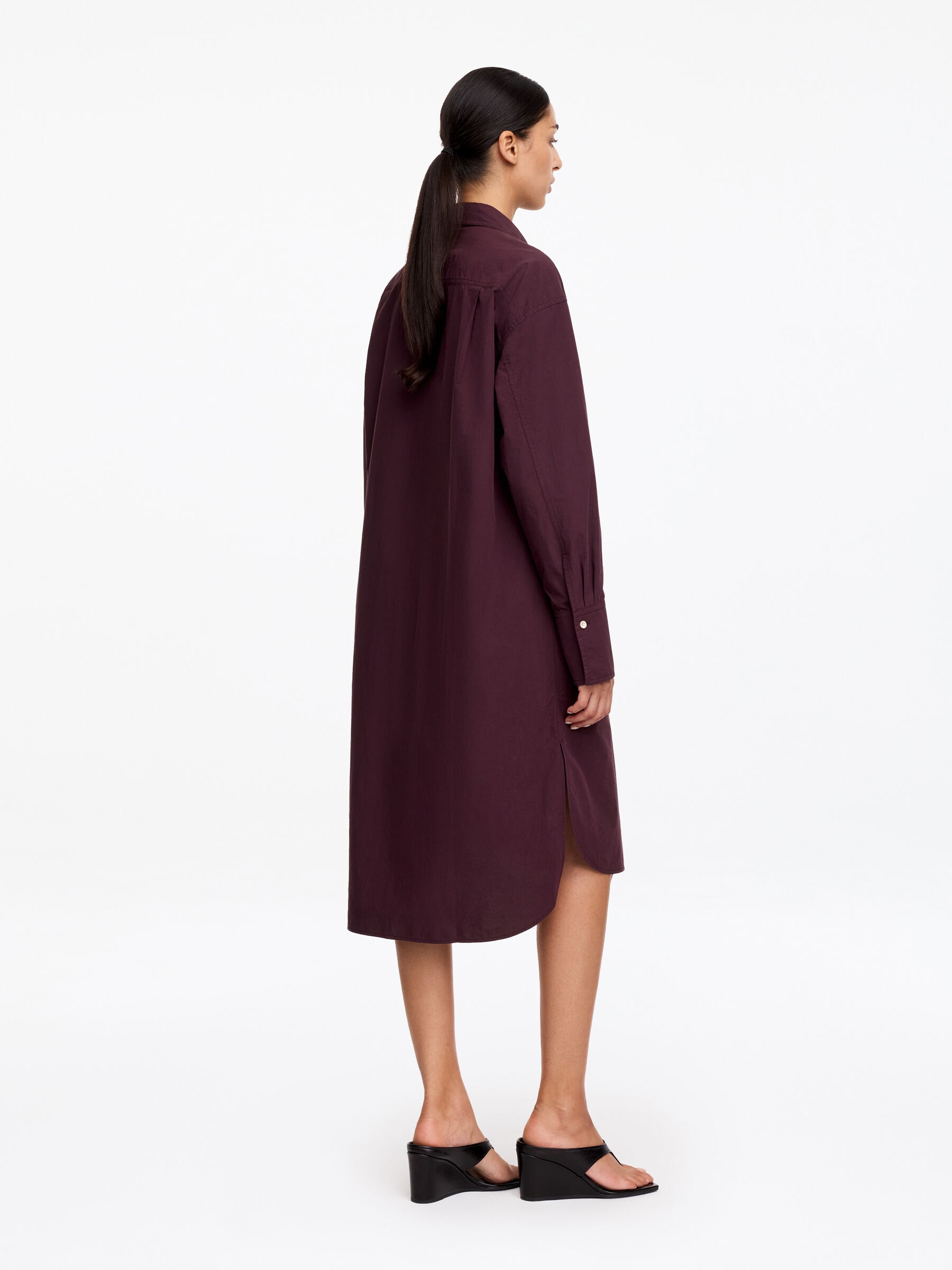 Cotton Shirt Dress - Dark Purple - Loose fit - Women - StillMedia/Lookbook - 4