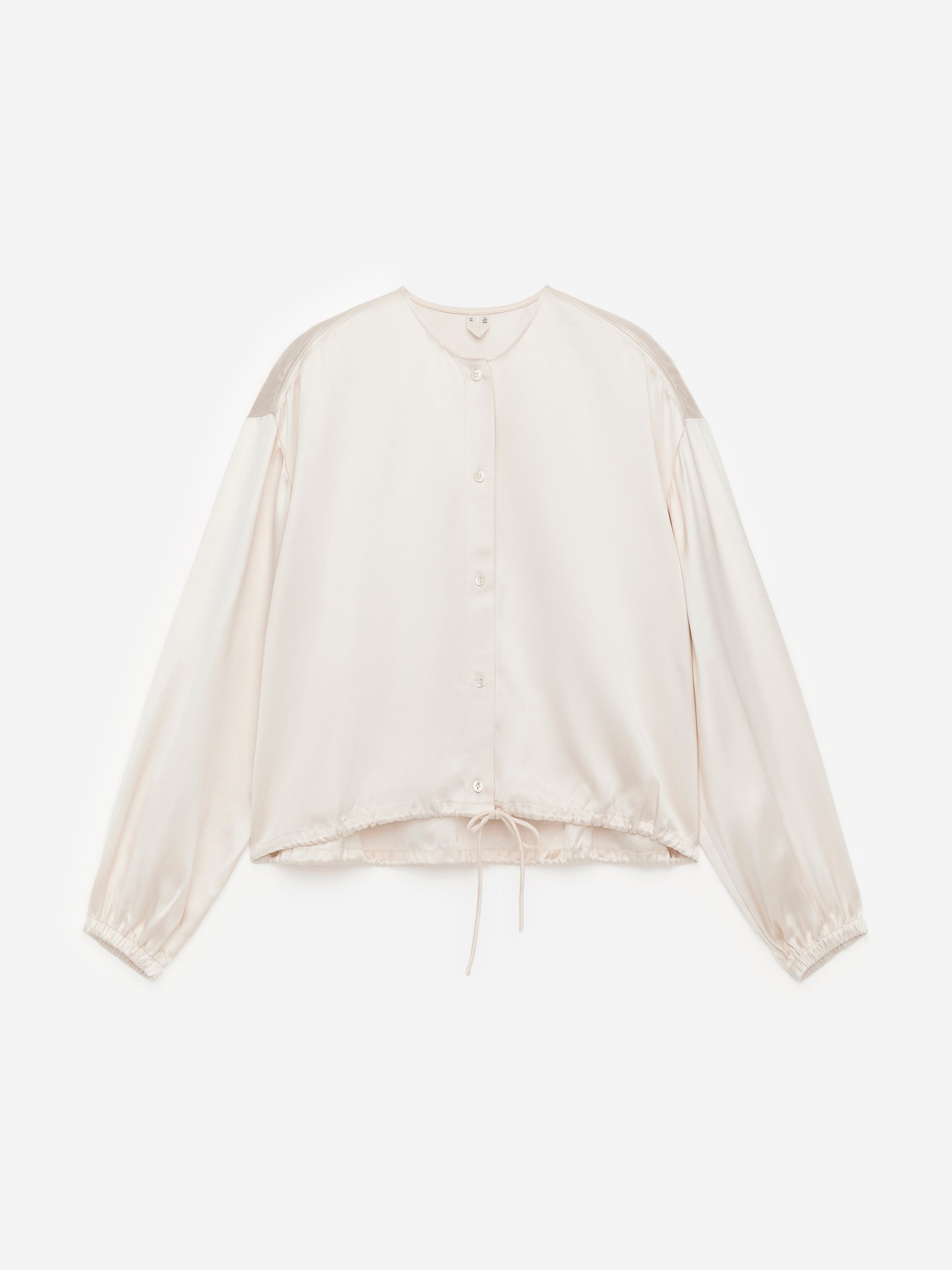 Volume-Sleeve Satin Blouse-#DED9C5-17150